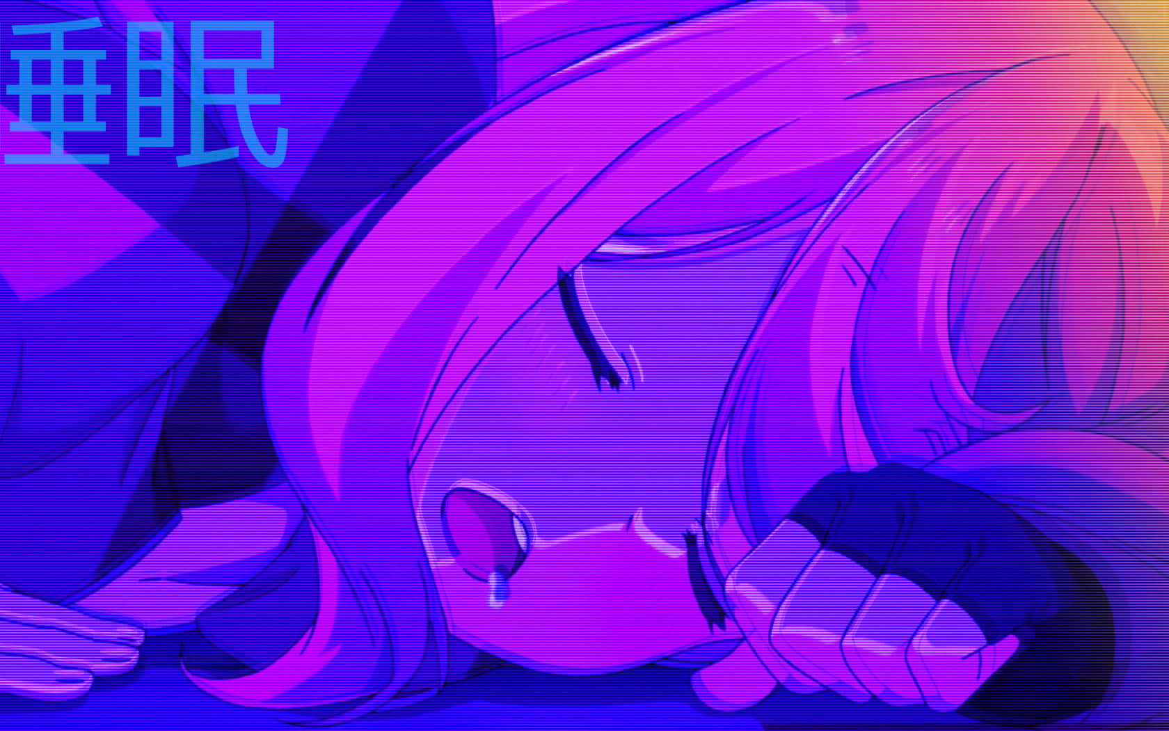 90s Anime Aesthetic Sleeping Bocchi Background