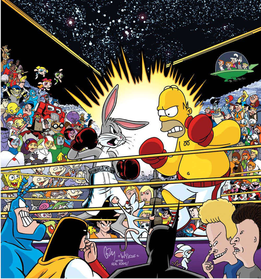 90s Computer Cartoon Boxing Match Background