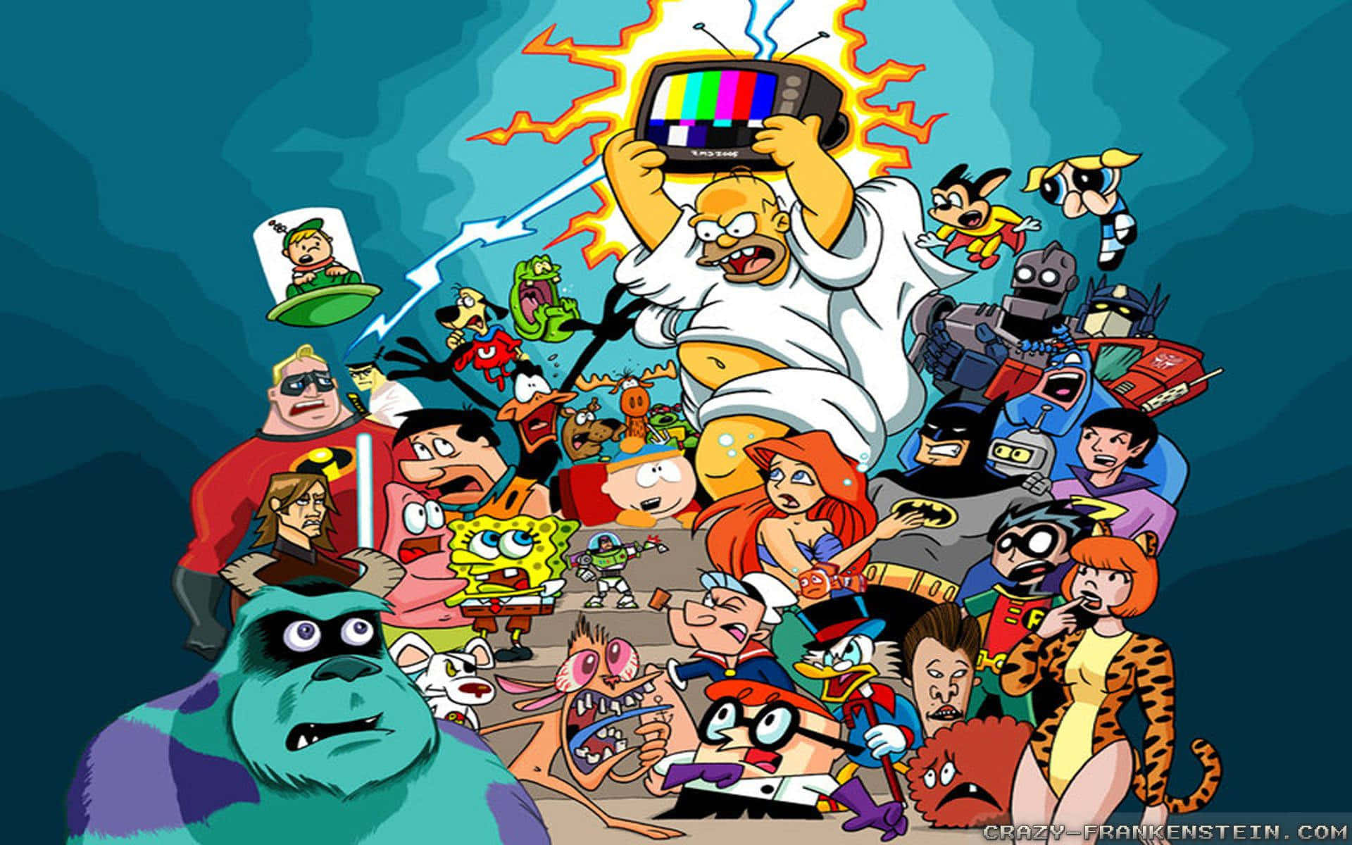 90s Computer Cartoon Collage Background