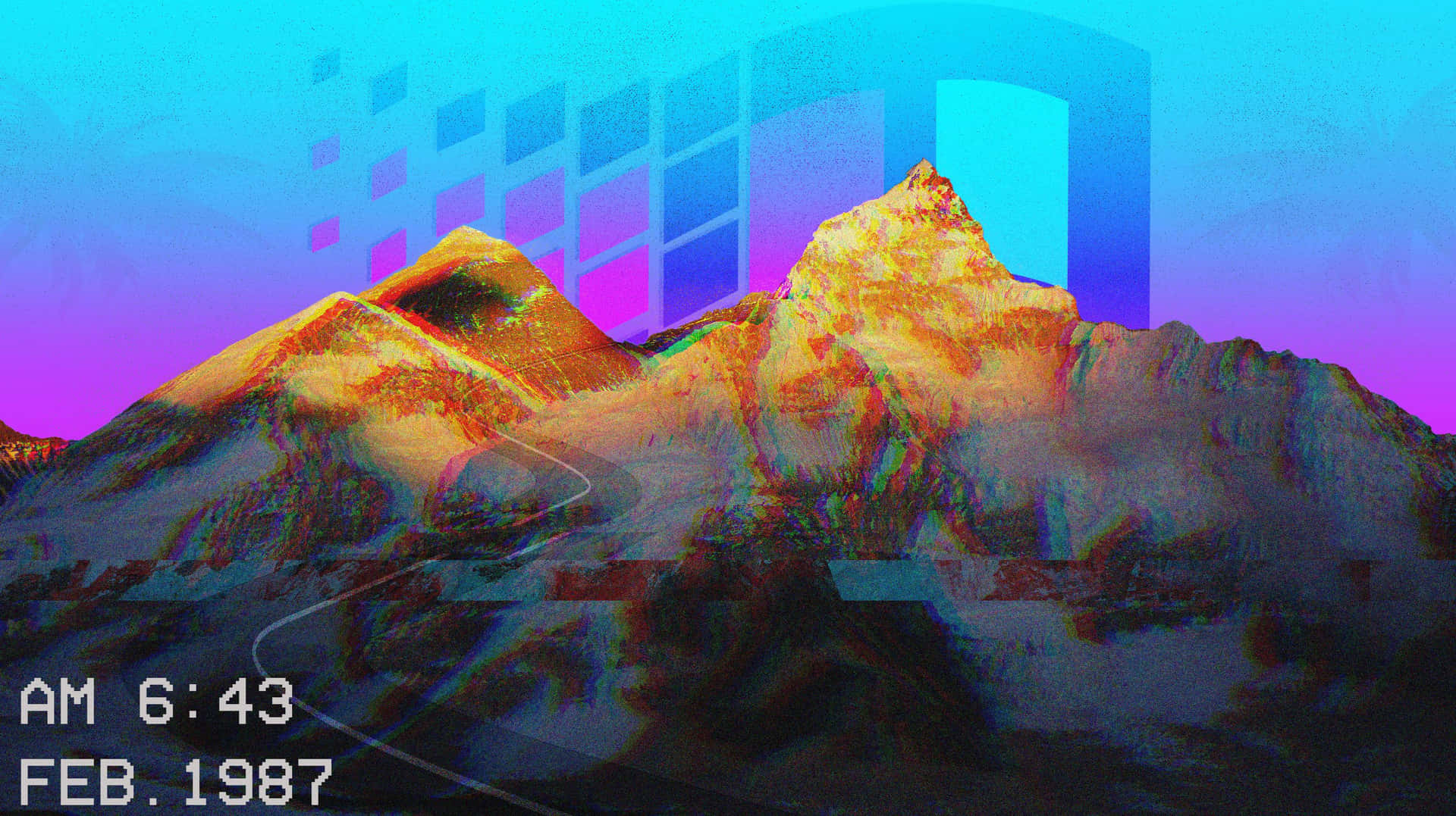 90s Computer With A Mountain Background