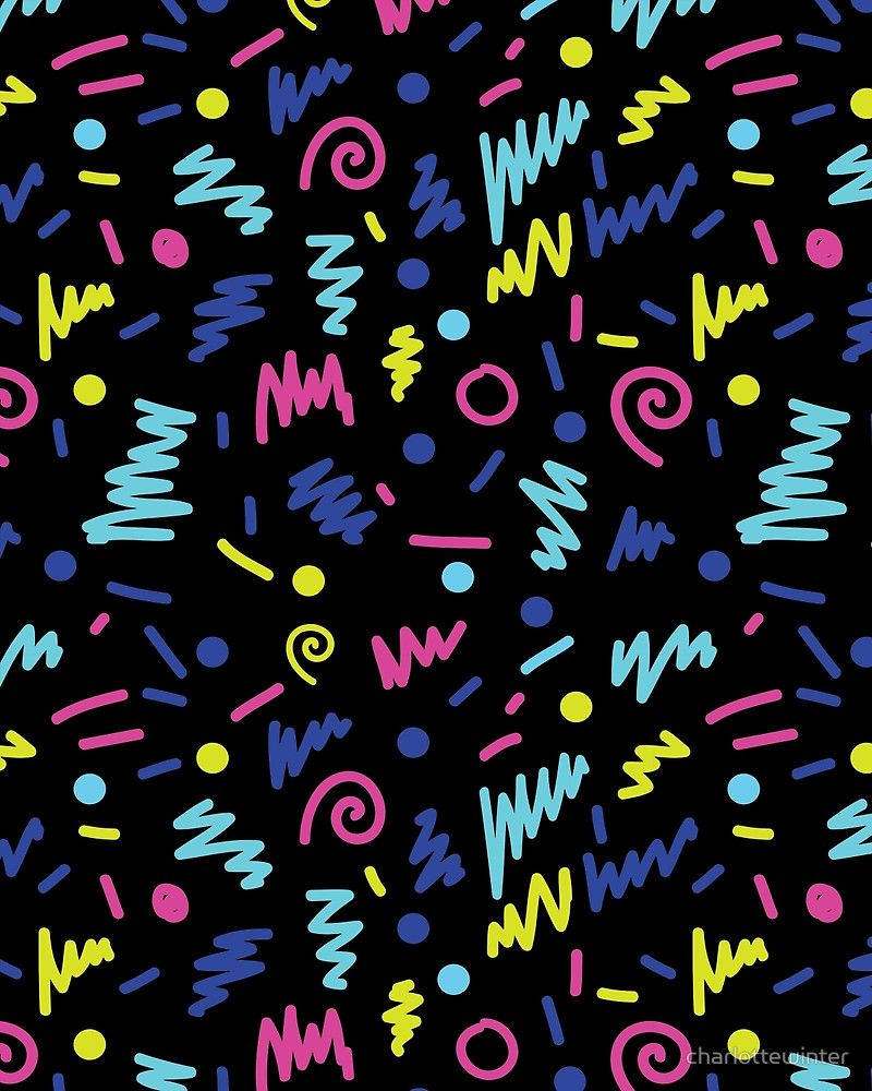 90s Fun Neon Doodle Pattern Background