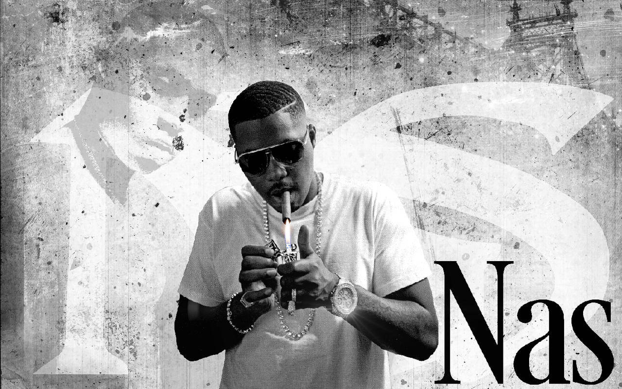 90s Rapper Nas Hitting Cigarette Background