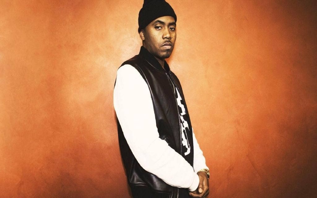 90s Rapper Nas In Black Background