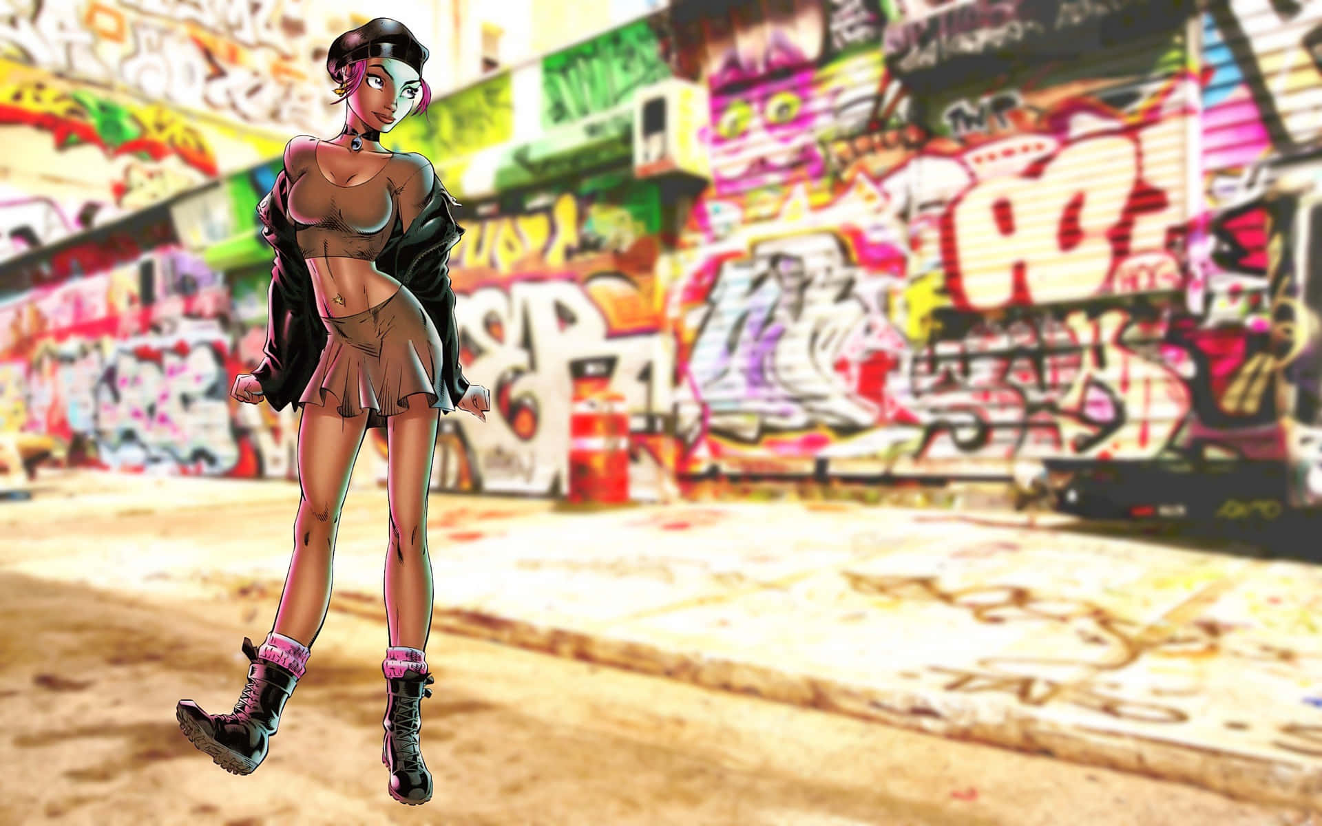 90s Style Cartoon Girl With Graffiti Background