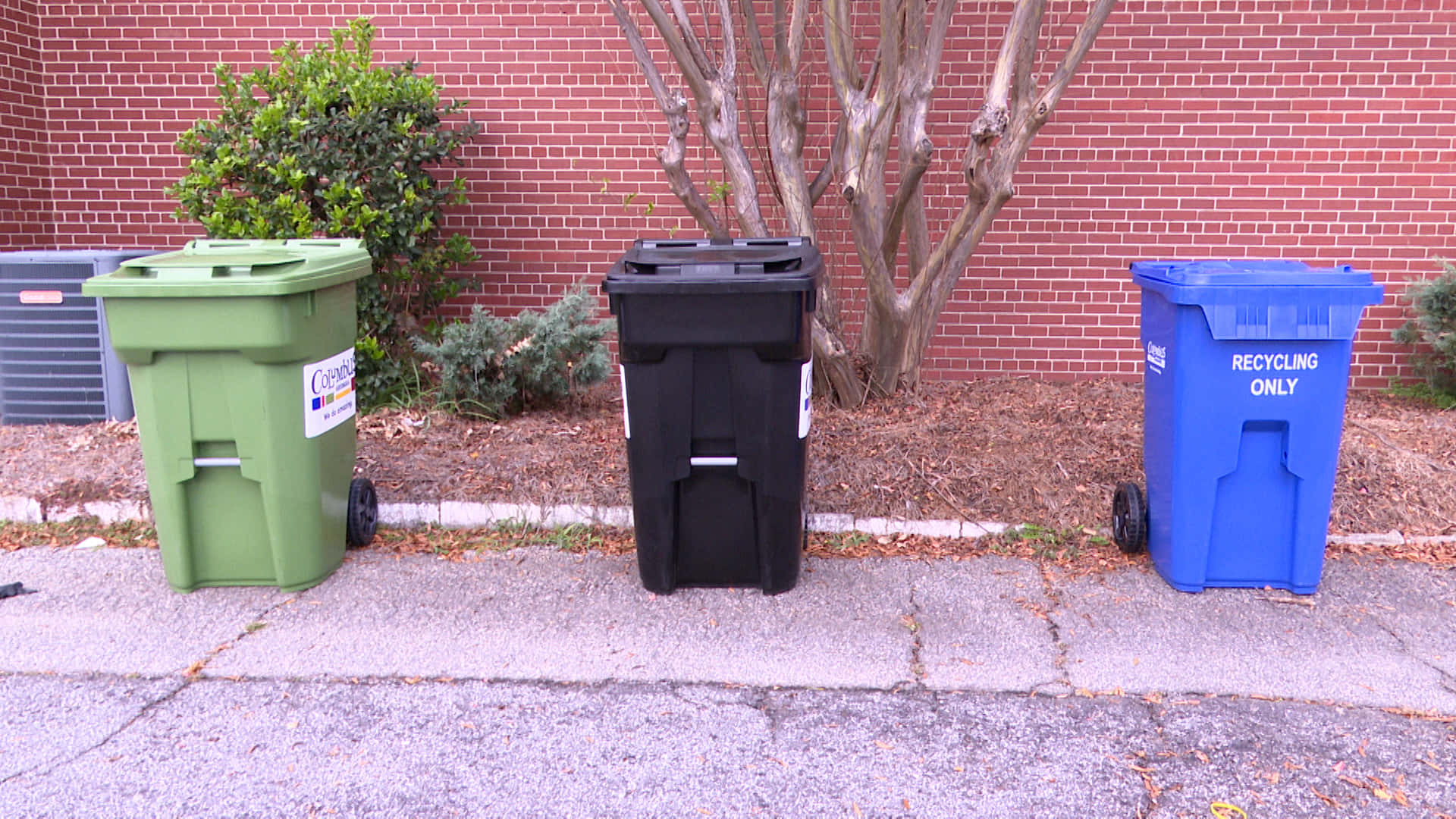 96 Gallon Wheeled Trash Can In A Line Background