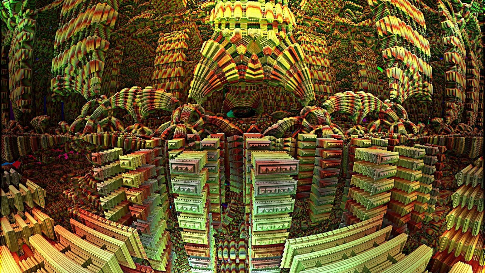A 3d Image Of A Building With Many Different Colors Background