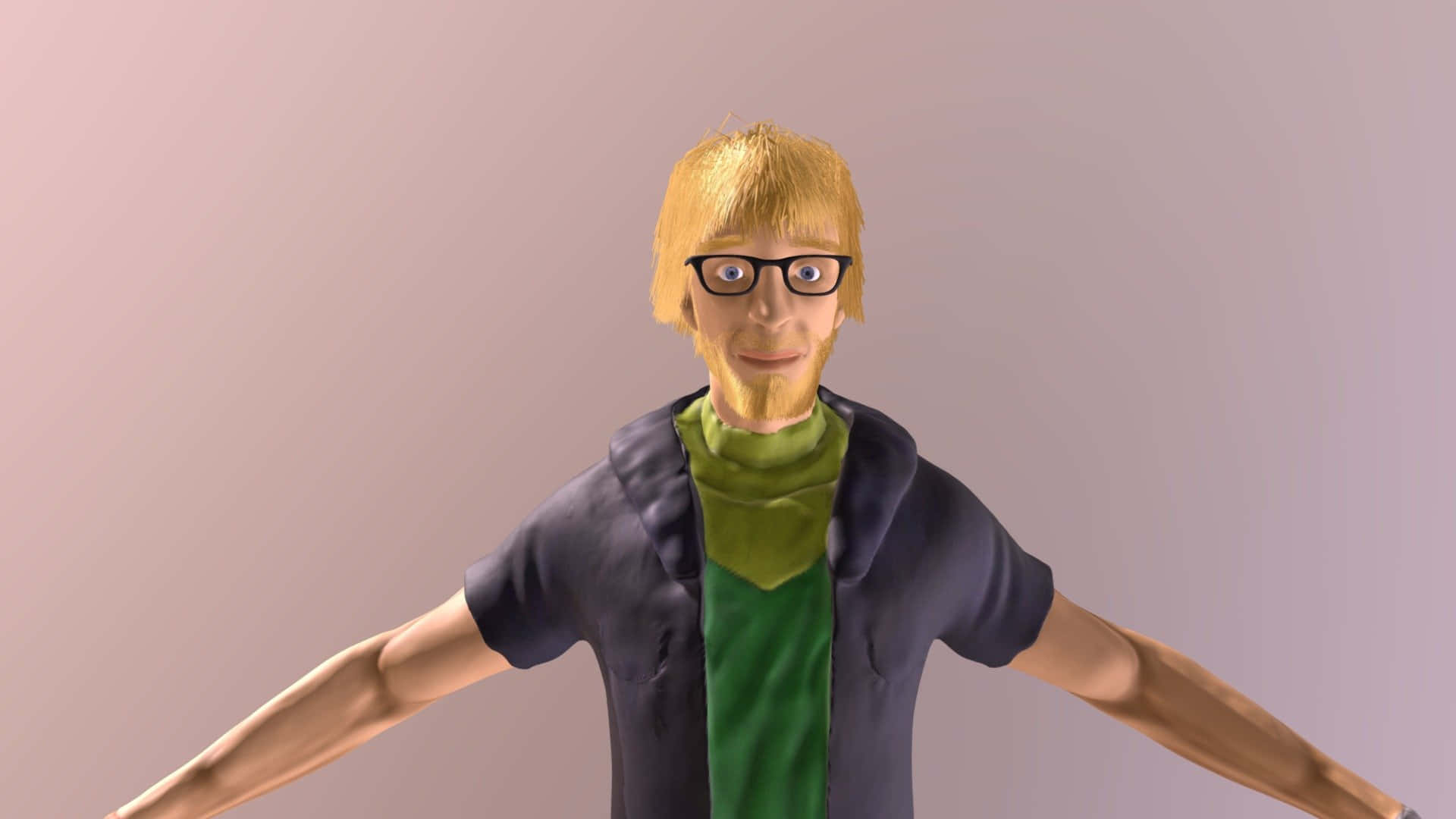 A 3d Model Of A Man With Glasses And Arms Outstretched Background