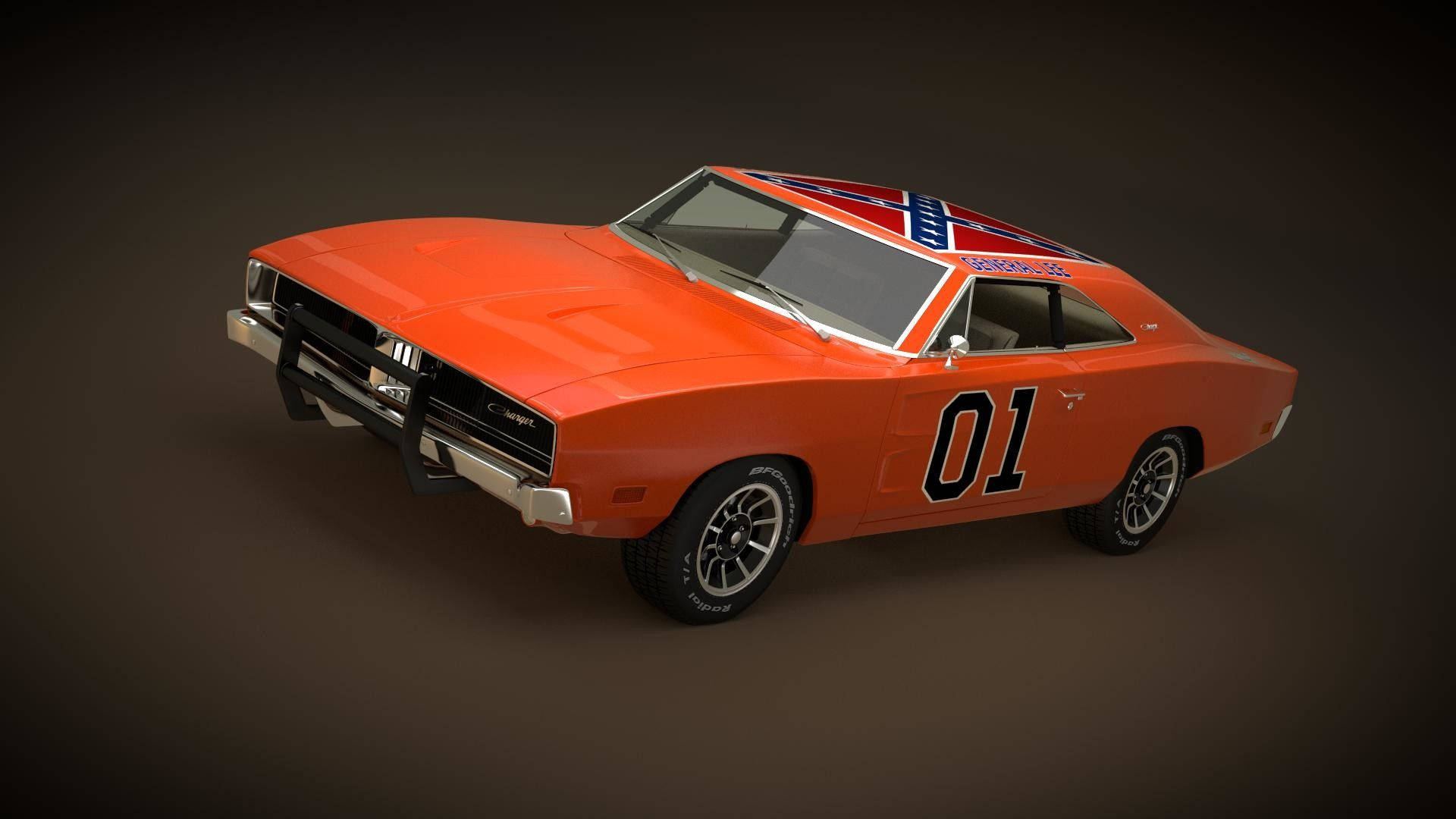 A 3d Model Of A Toy Car With A Confederate Flag On It Background