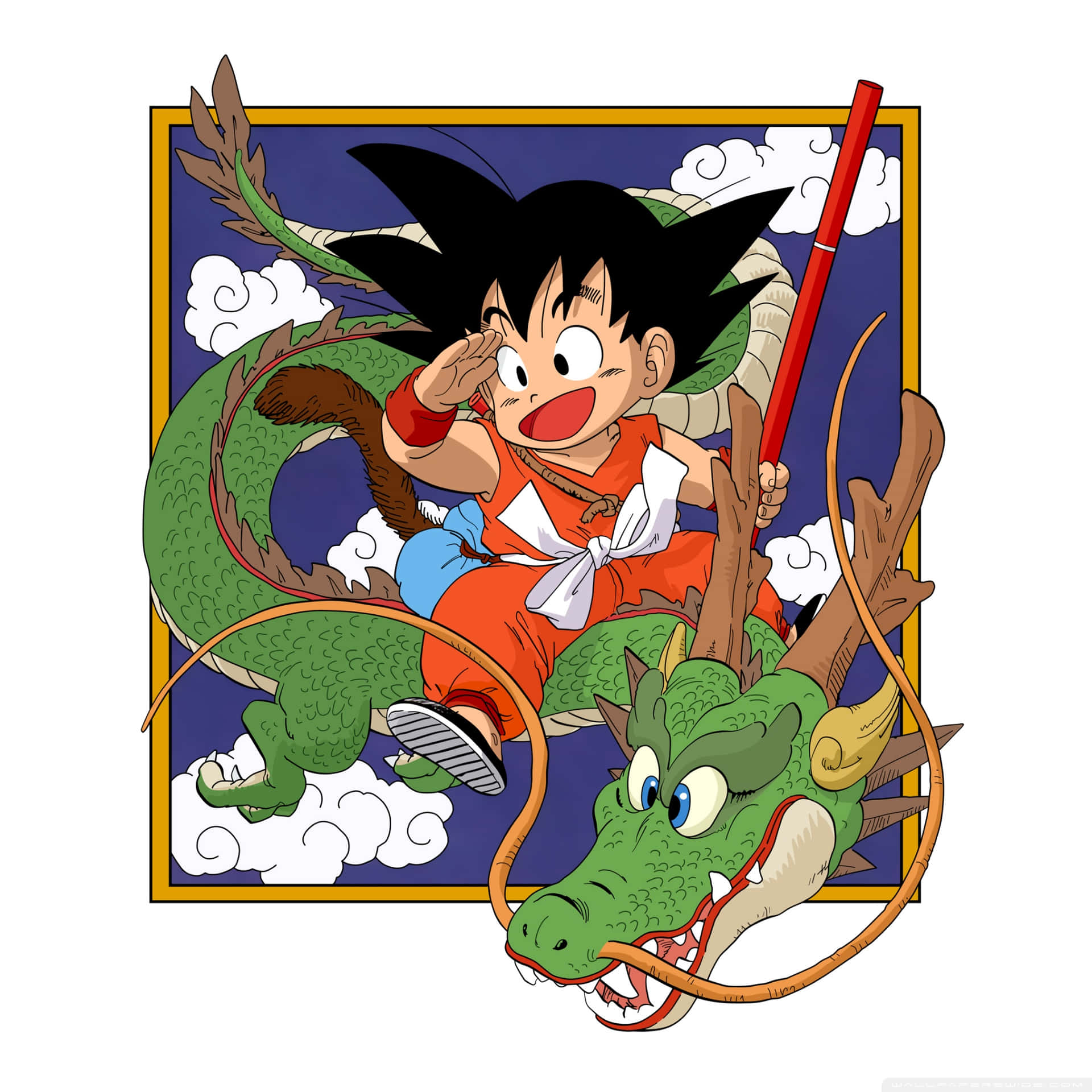 A Baby Goku With His Nimbus Cloud Background