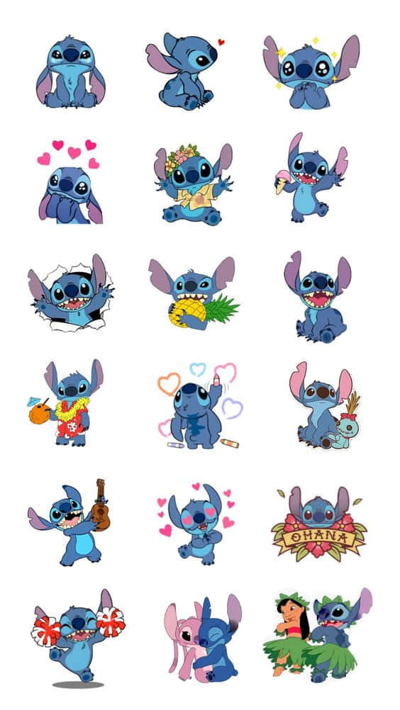 A Baby Stitch Wearing Cute Bows And Looking Adorably Up Background