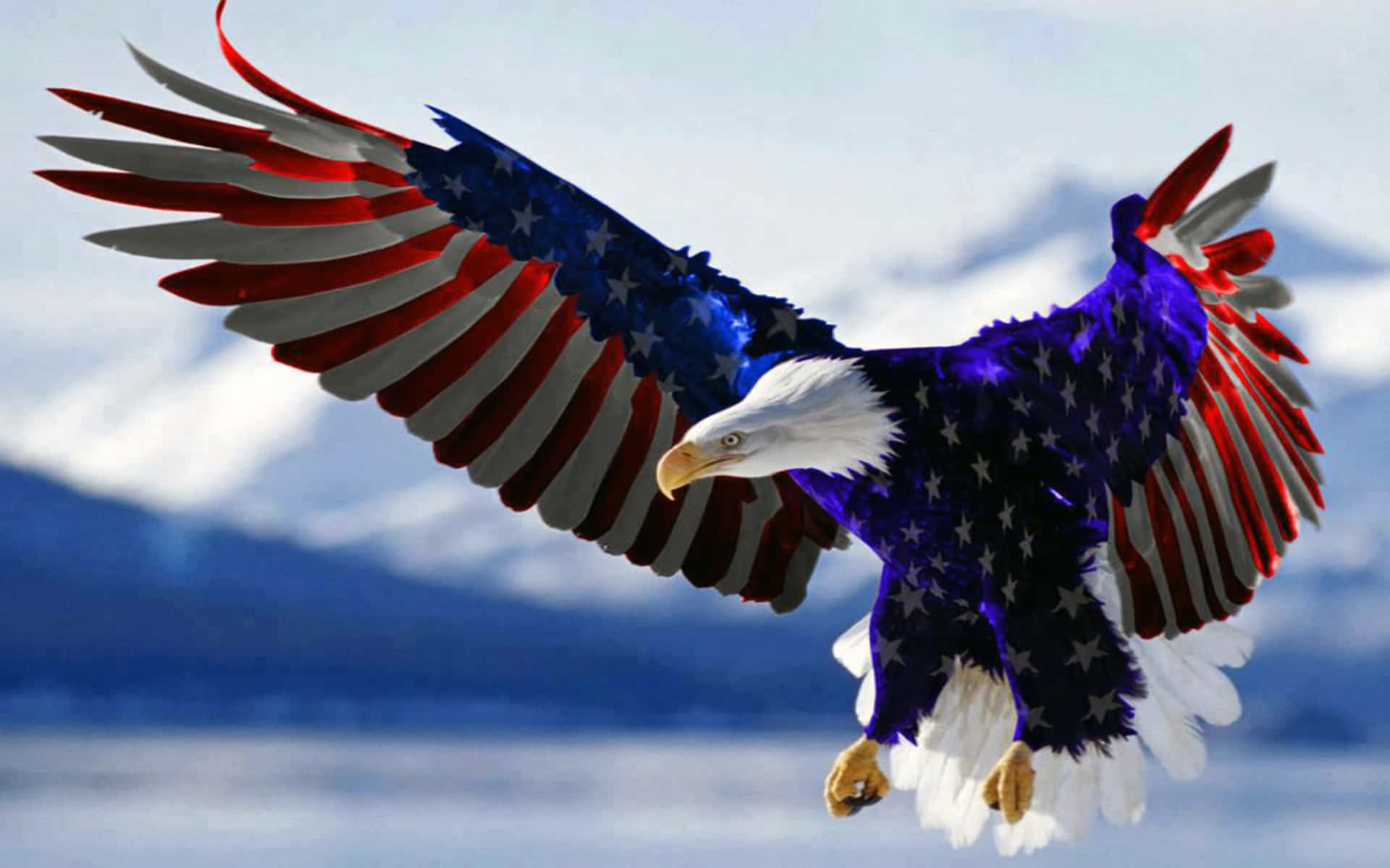 A Bald Eagle Flying Over A Mountain Background