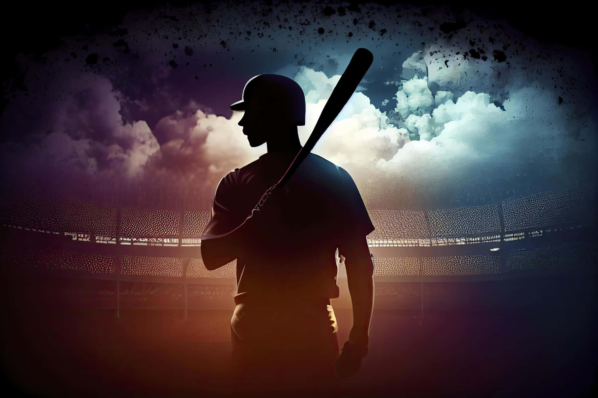 A Baseball Bat Perfectly Poised On The Field Background