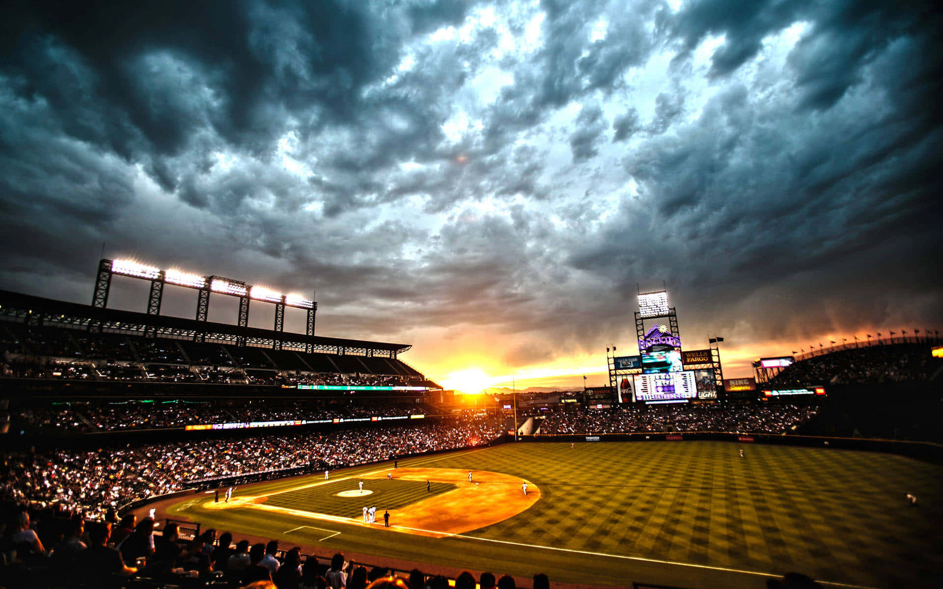 A Baseball Stadium With A Crowd Background