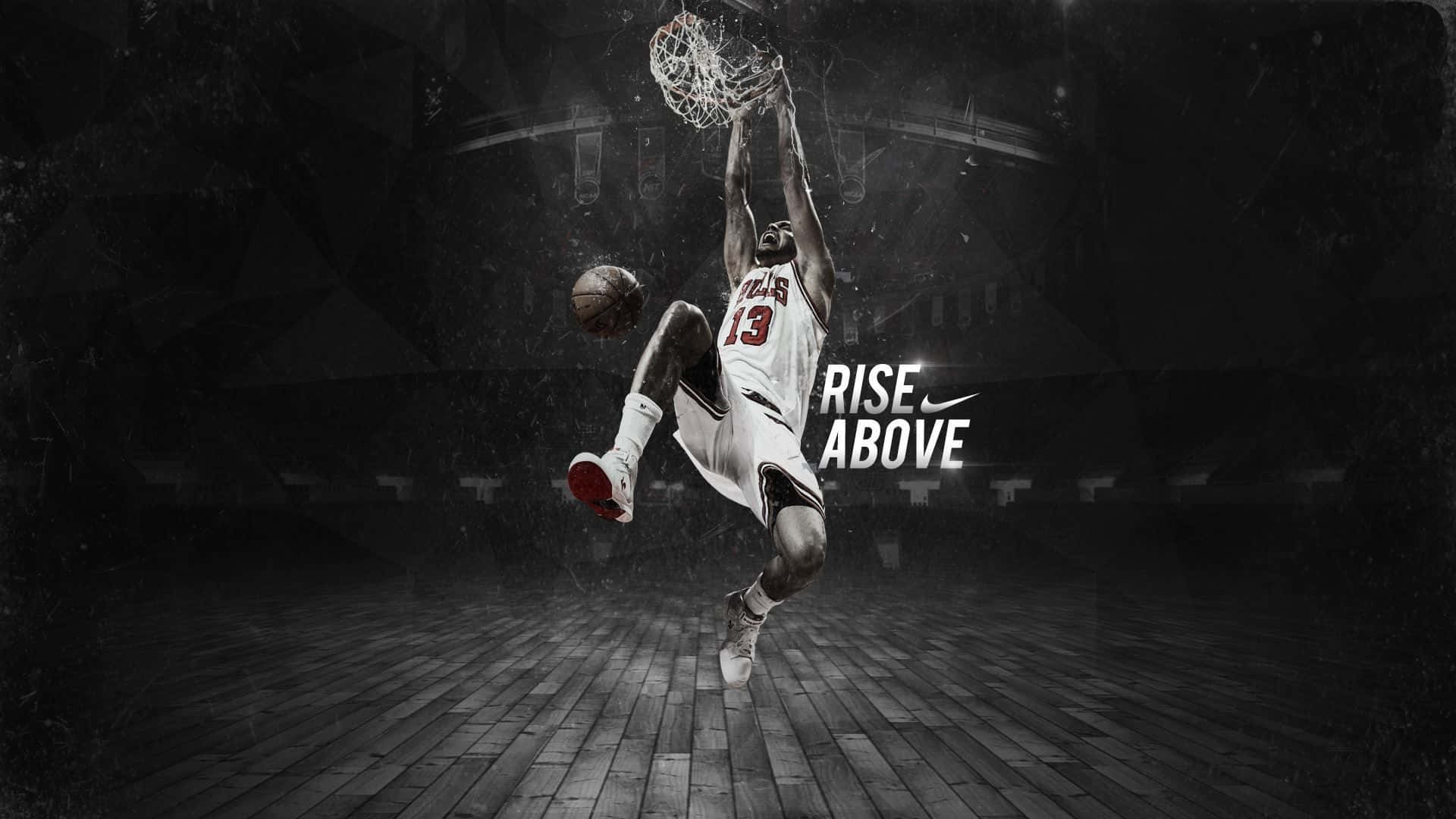 A Basketball Player Is Dunking The Ball In A Dark Background Background