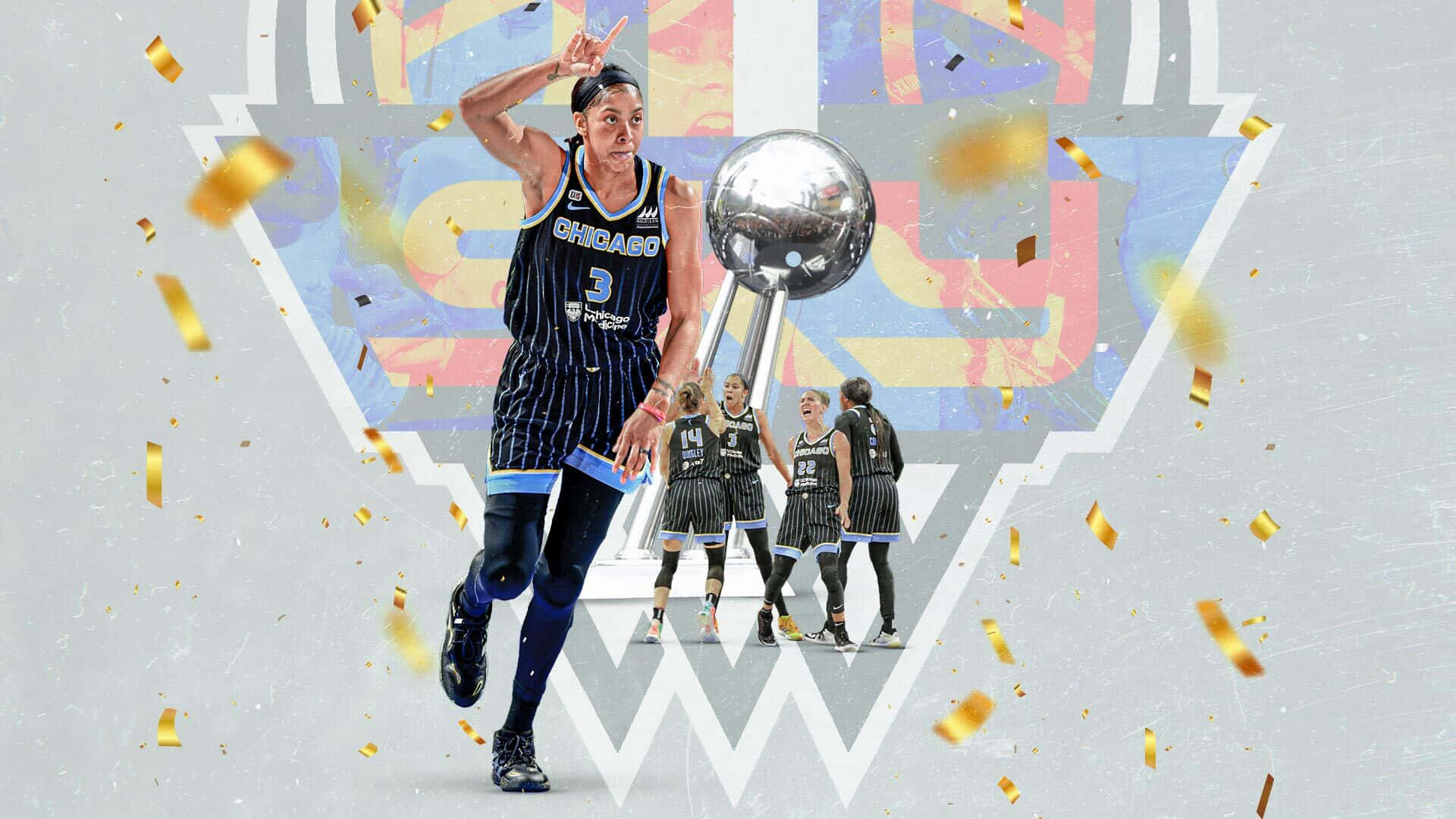 A Basketball Player Is Holding A Trophy And Confetti