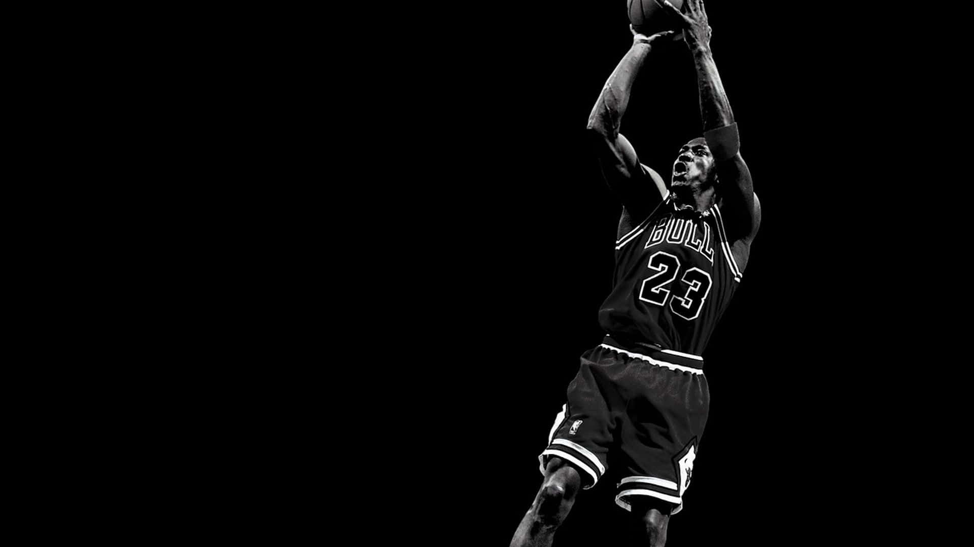 A Basketball Player Is In The Air And About To Dunk Background
