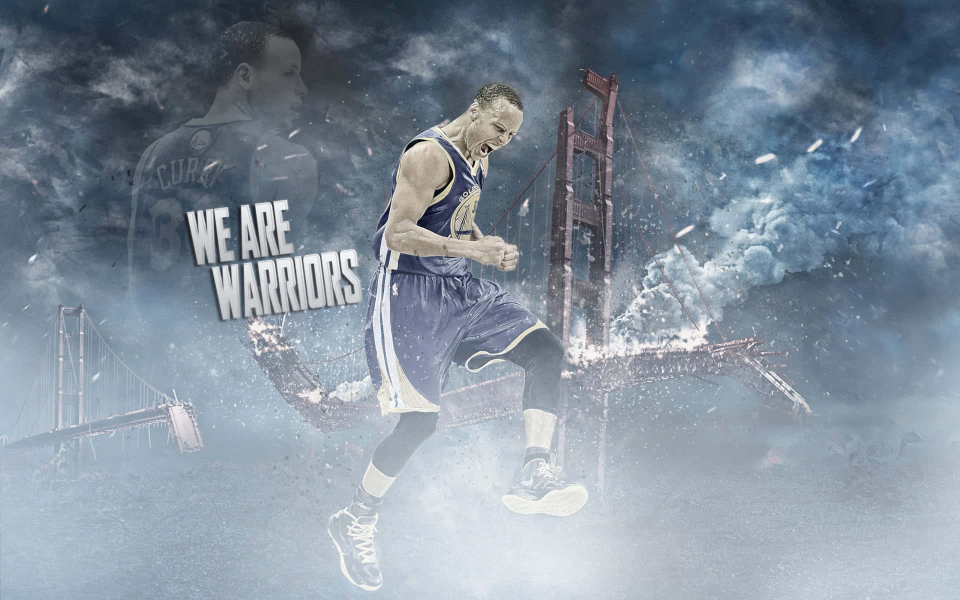 A Basketball Player Is Jumping In The Air With The Words We Are Warriors Background