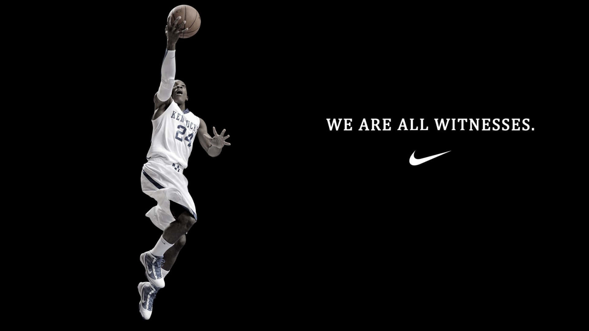 A Basketball Player Is Jumping Up And Down With The Words We Are All Witnesses Background