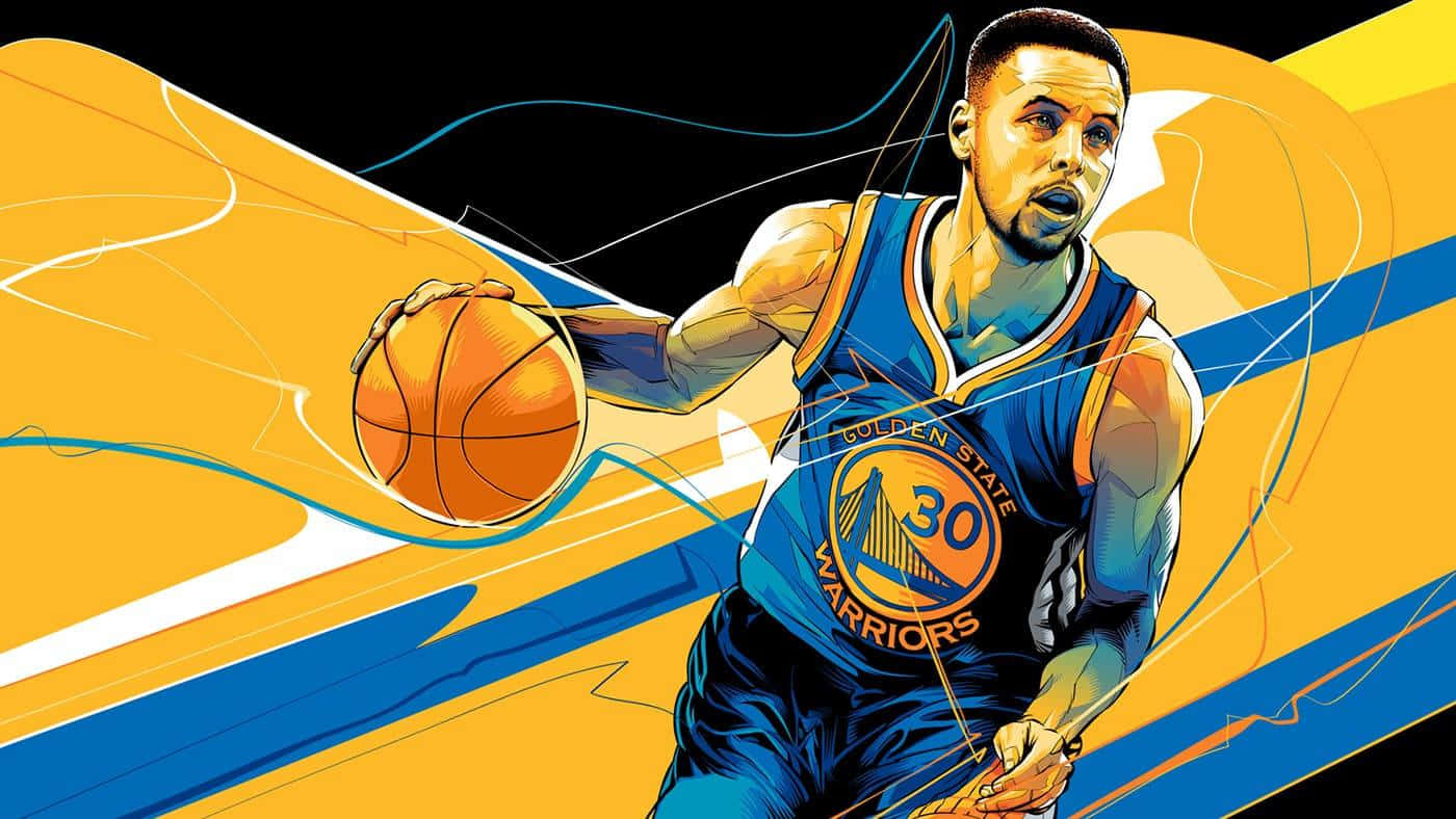 A Basketball Player Is Shown In A Yellow And Blue Background