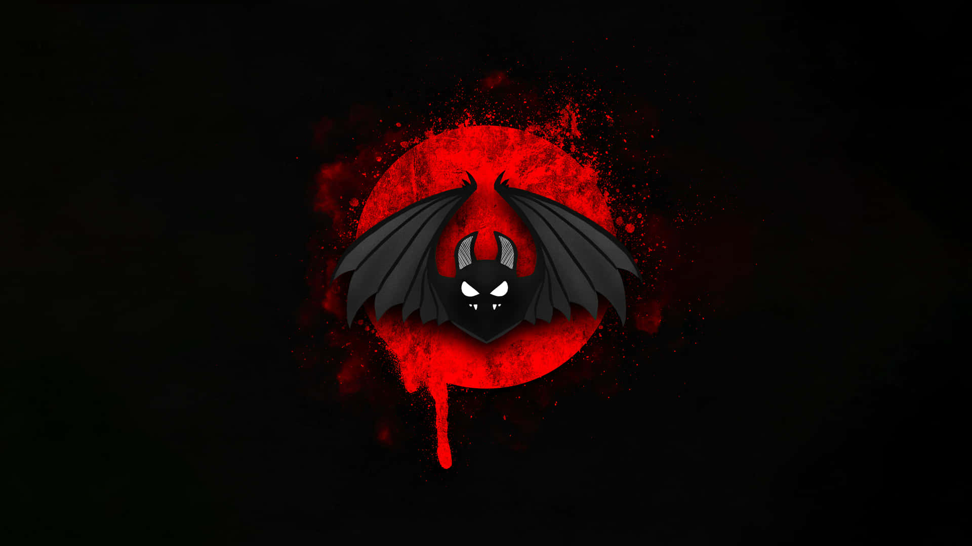 A Bat Logo With Red Blood On It Background