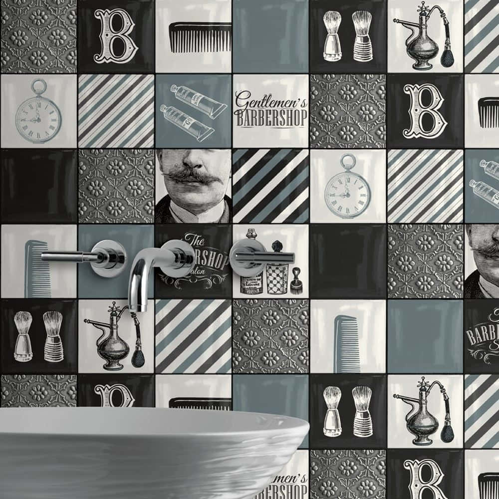 A Bathroom With A Sink And A Tiled Wall