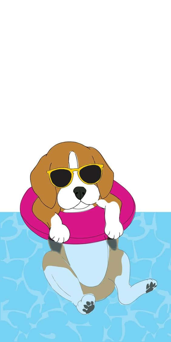 A Beagle Dog In Sunglasses Is Floating In The Pool