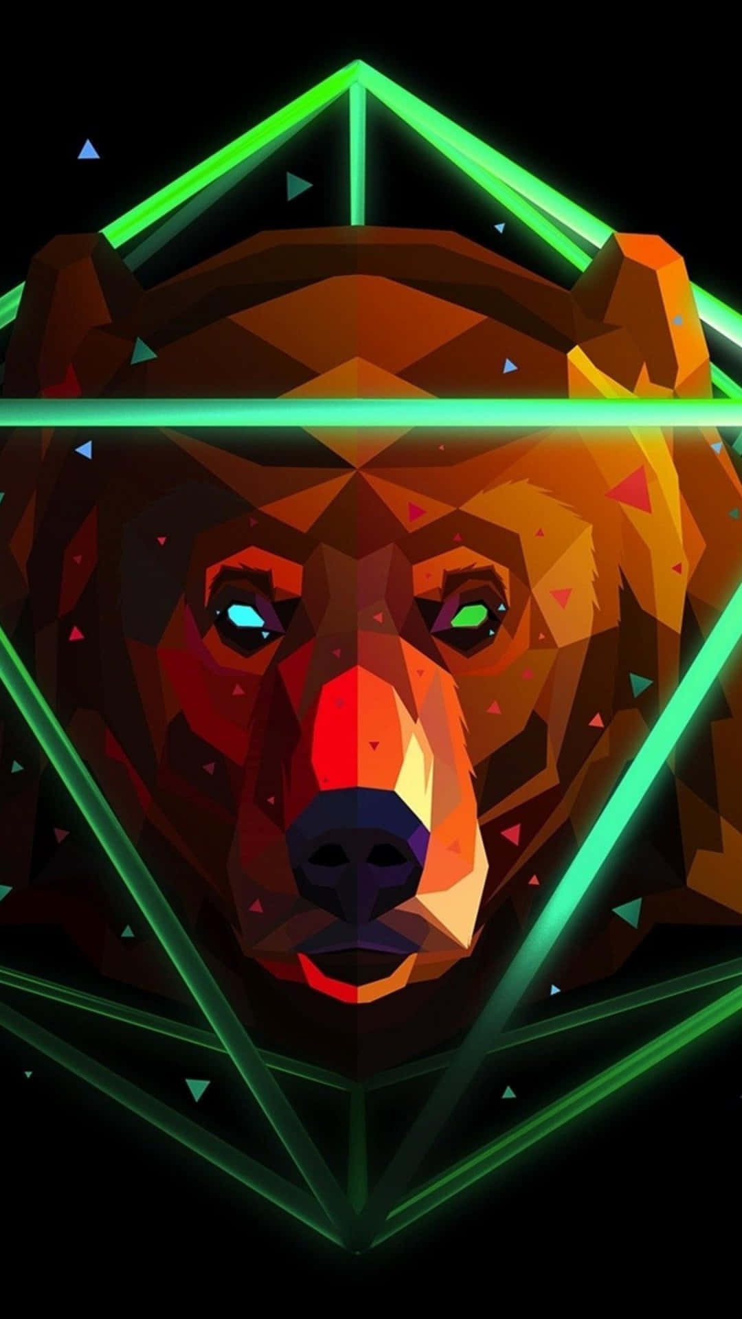 A Bear With A Green Geometric Head Background