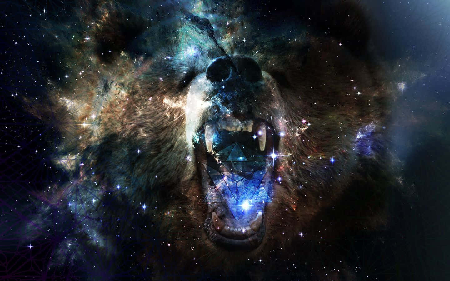 A Bear With A Mouth In Space Background