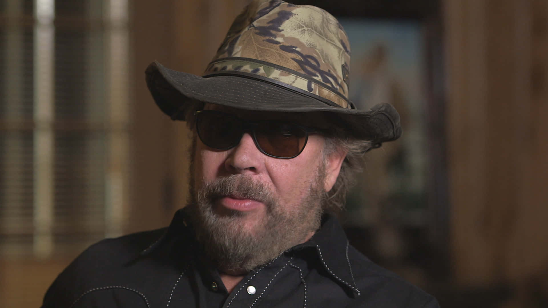 A Bearded Man In A Cowboy Hat And Sunglasses Background