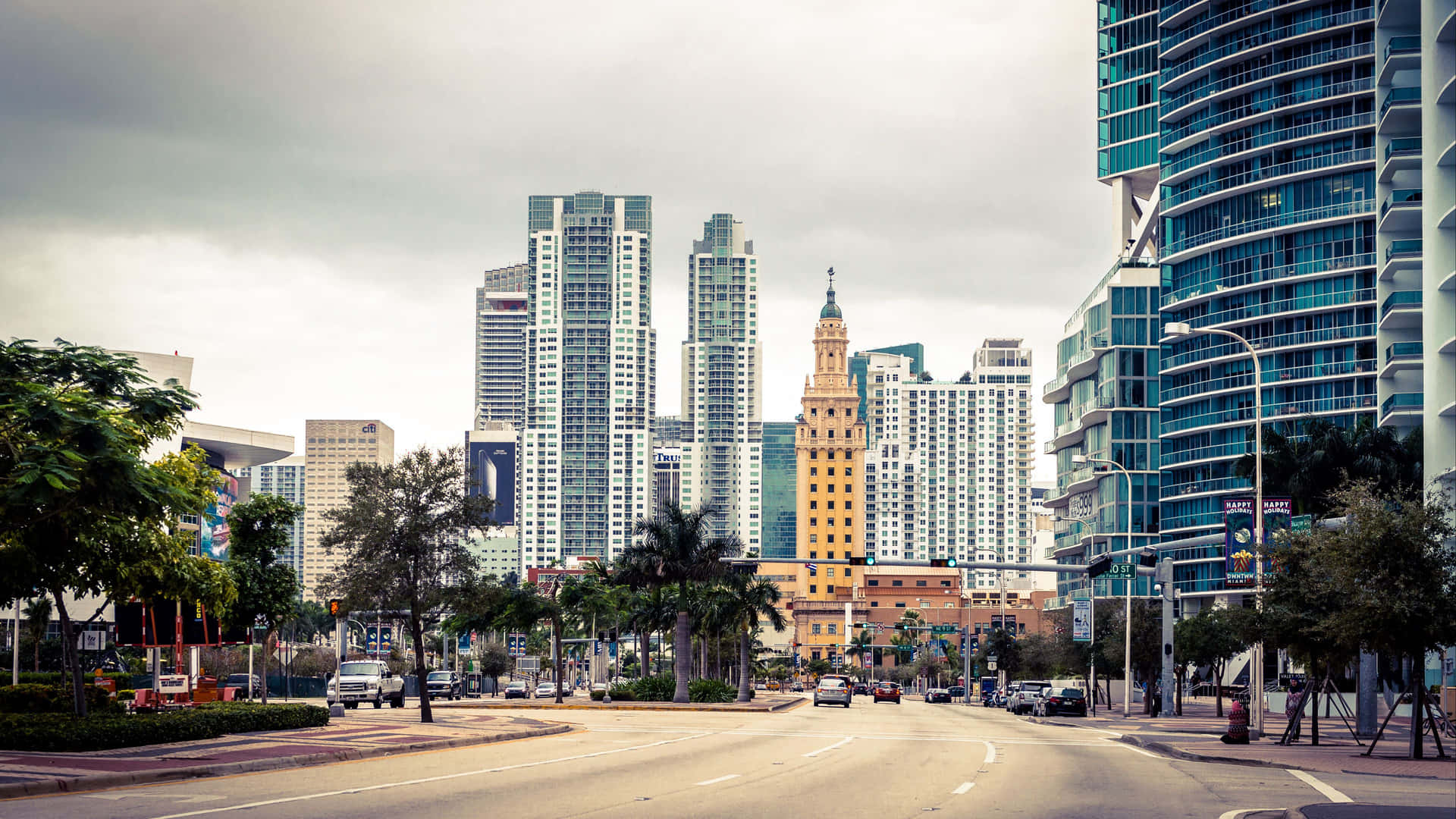 A Beautiful Aerial View Of The Miami Skyline. Background