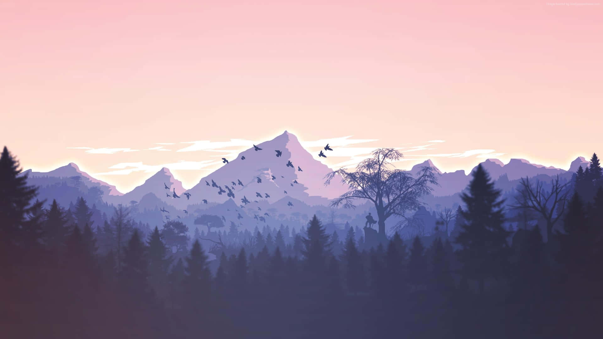 A Beautiful And Surreal Sunset Over The Snow-capped Mountains Background