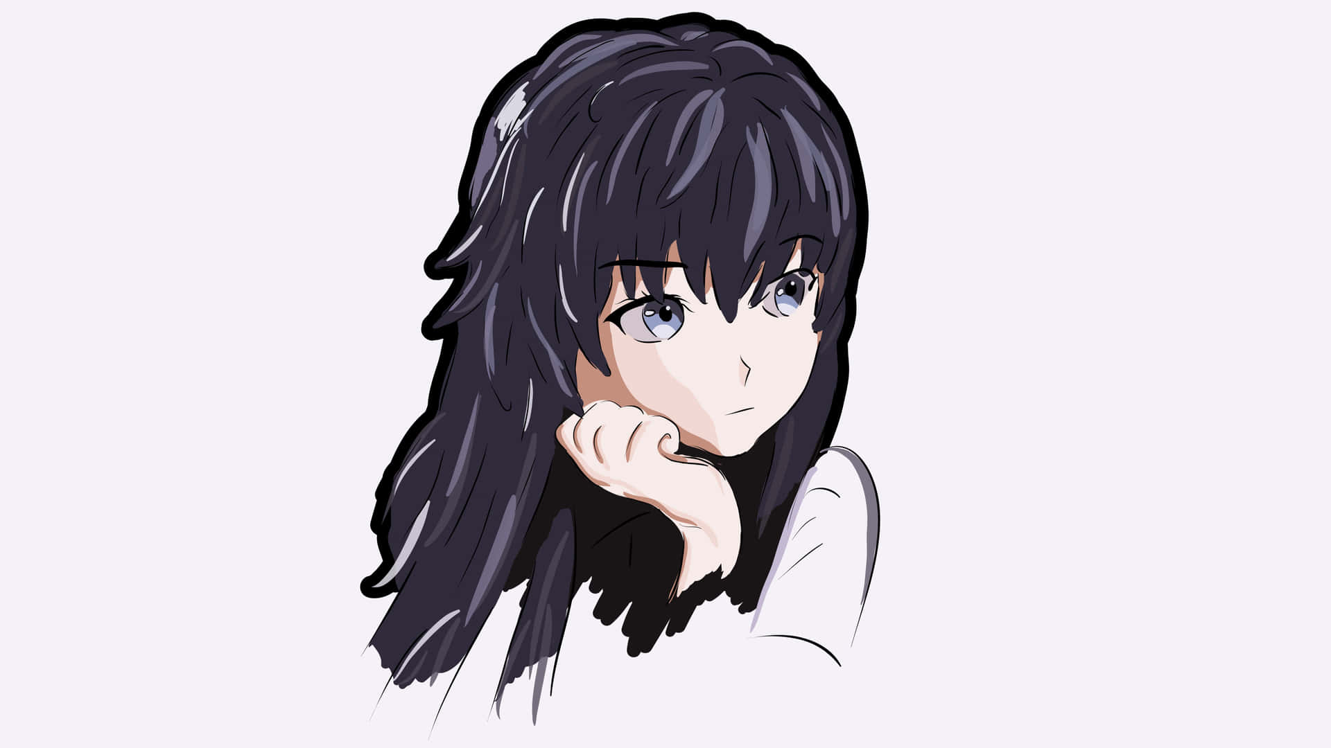 A Beautiful Anime Girl With Black Hair. Background