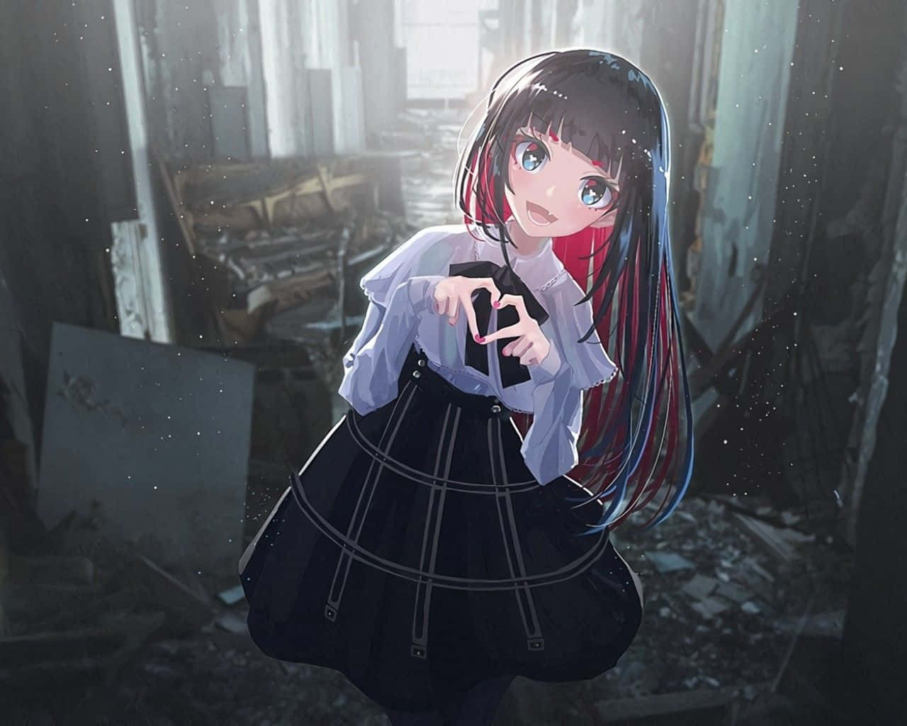 A Beautiful Anime Girl With Long, Black Hair Background