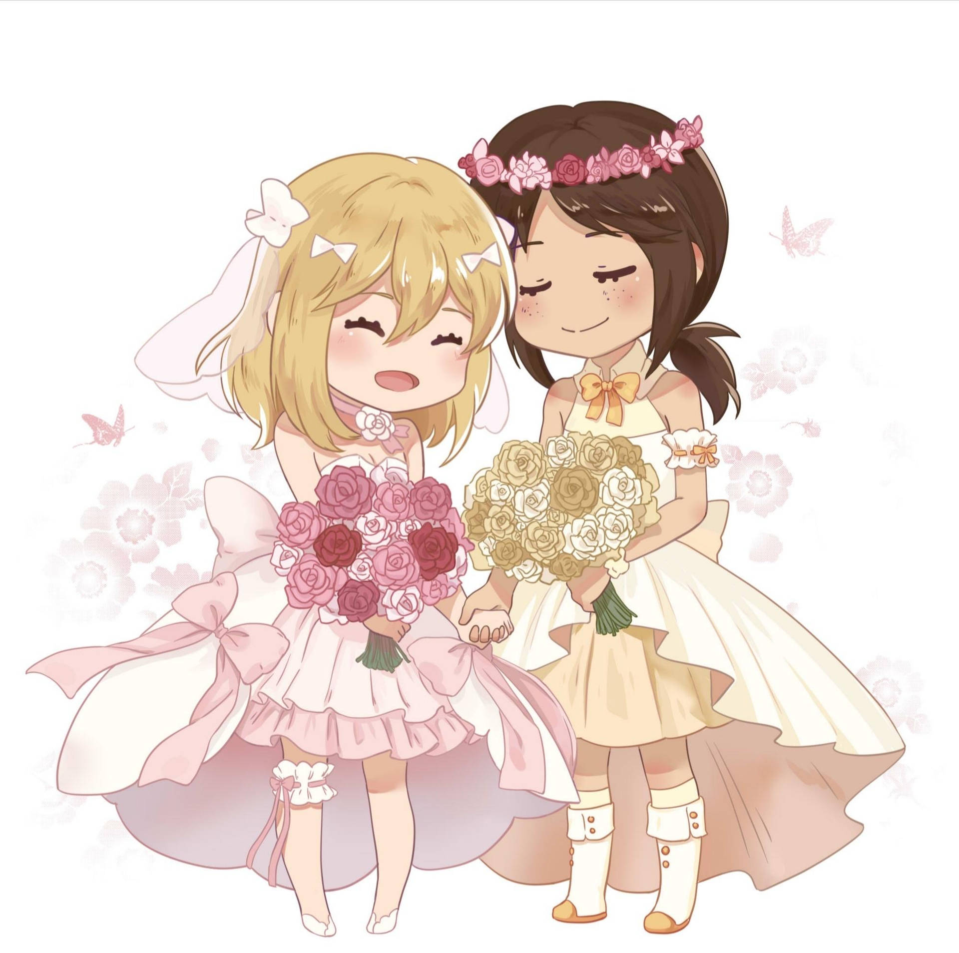 A Beautiful Anime Lesbian Wedding Background