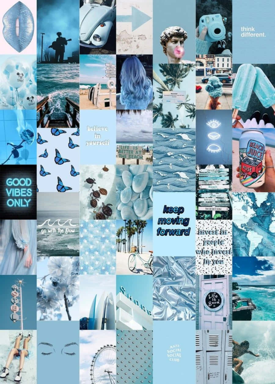 A Beautiful Blue Collage Of Dreams Background