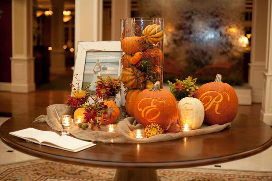 A Beautiful Display Of Fall Pumpkins And Autumn Harvest Background