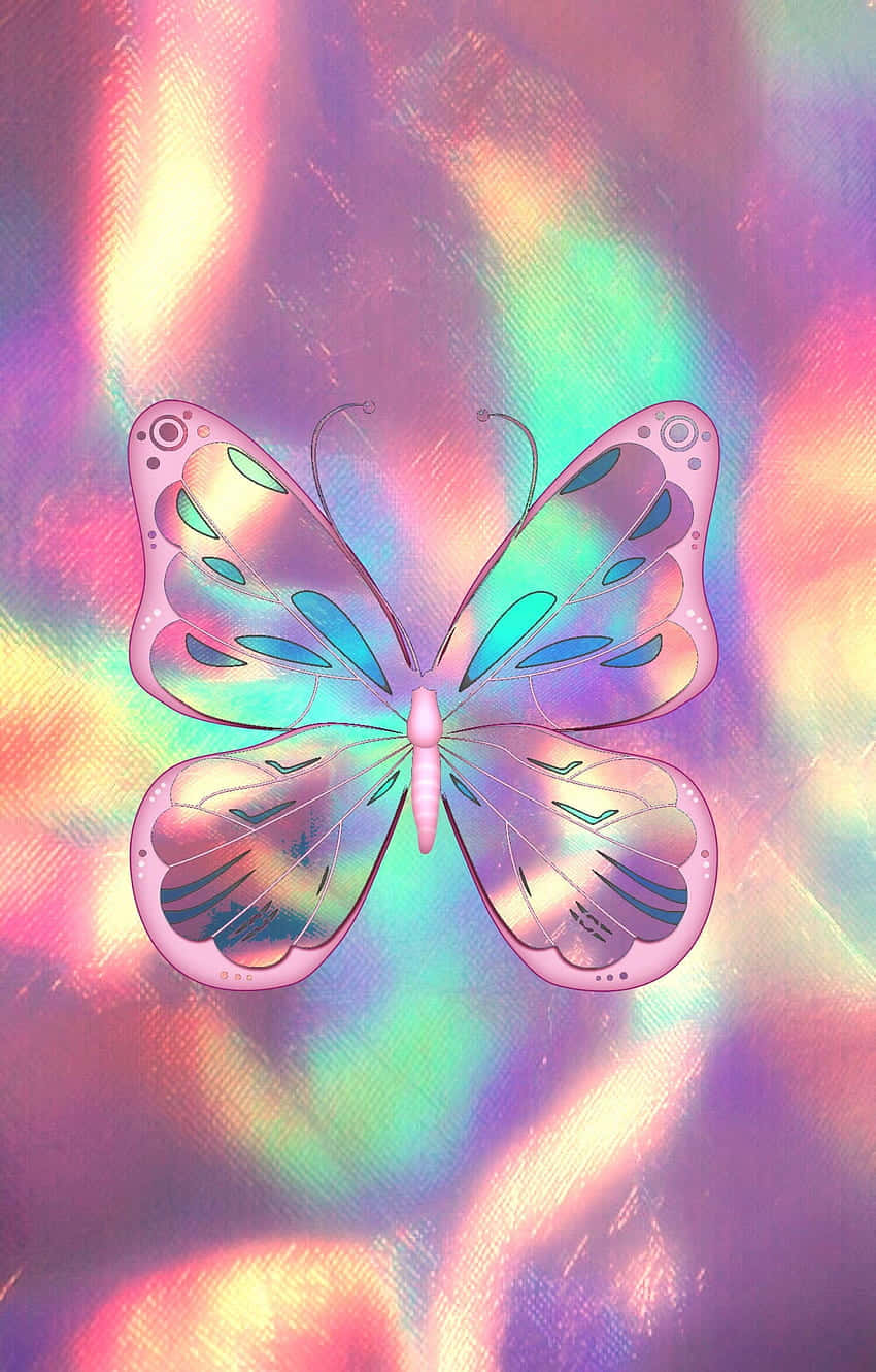 A Beautiful Glitter Butterfly On A Flower Background