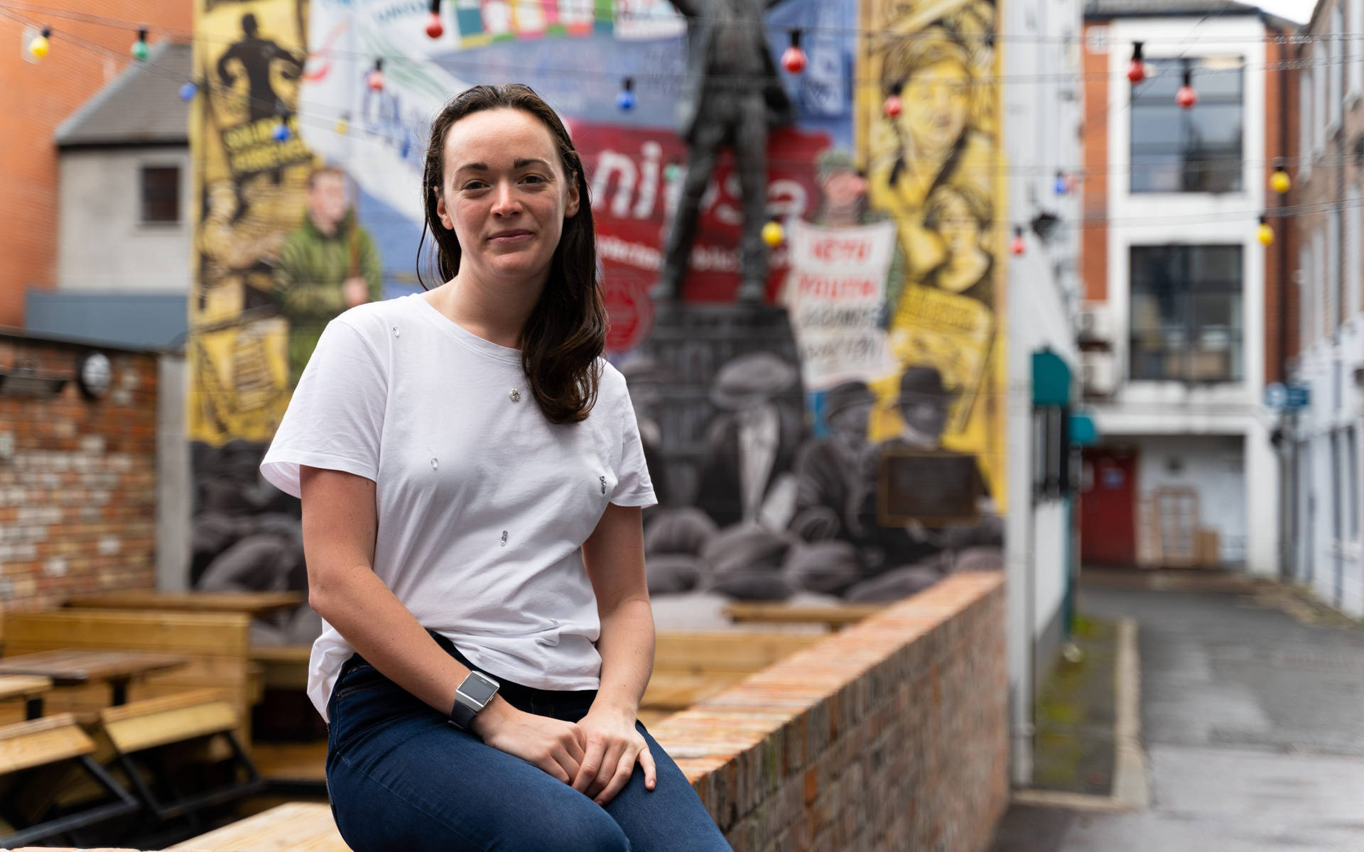 A Beautiful Irish Woman In Belfast Background