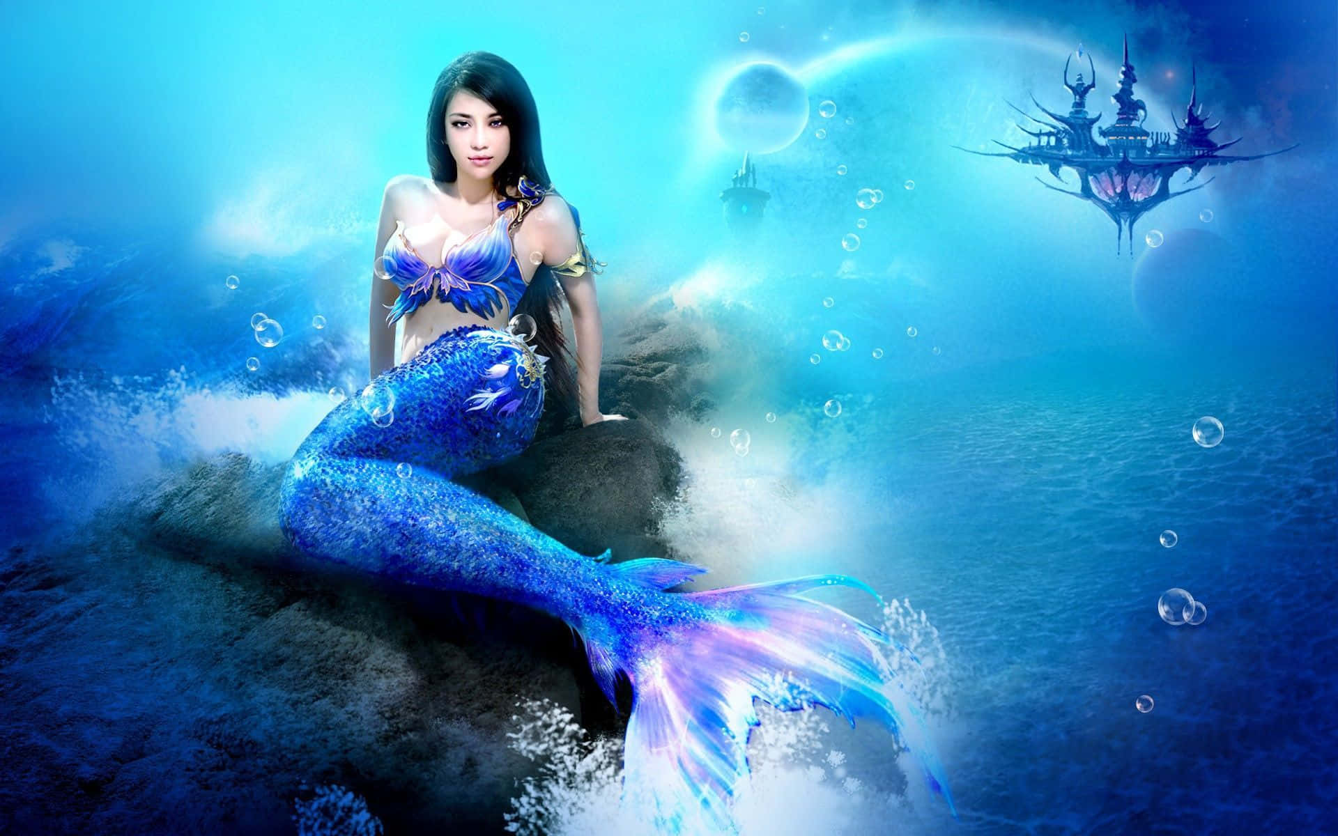 A Beautiful Mermaid Basks In The Sunlight Background