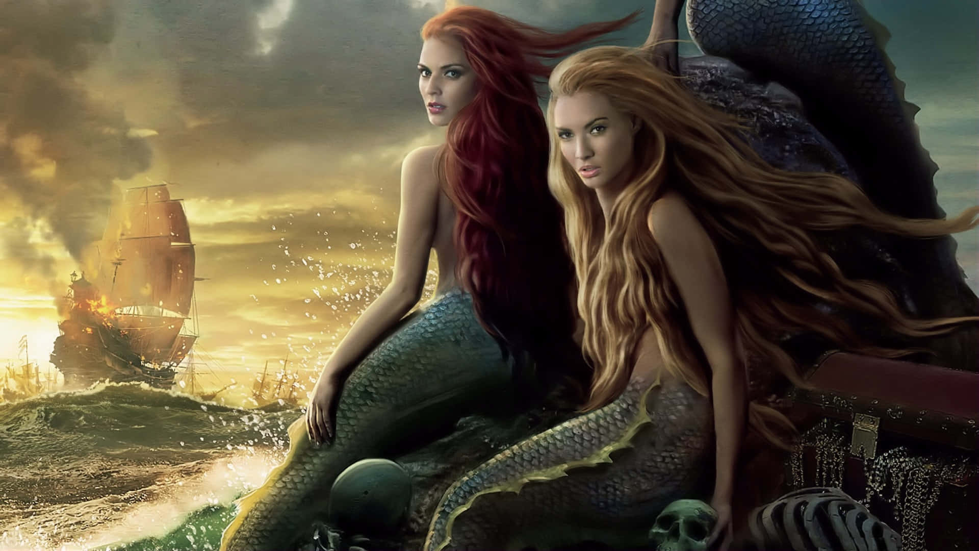 A Beautiful Mermaid Swimming In The Ocean Background
