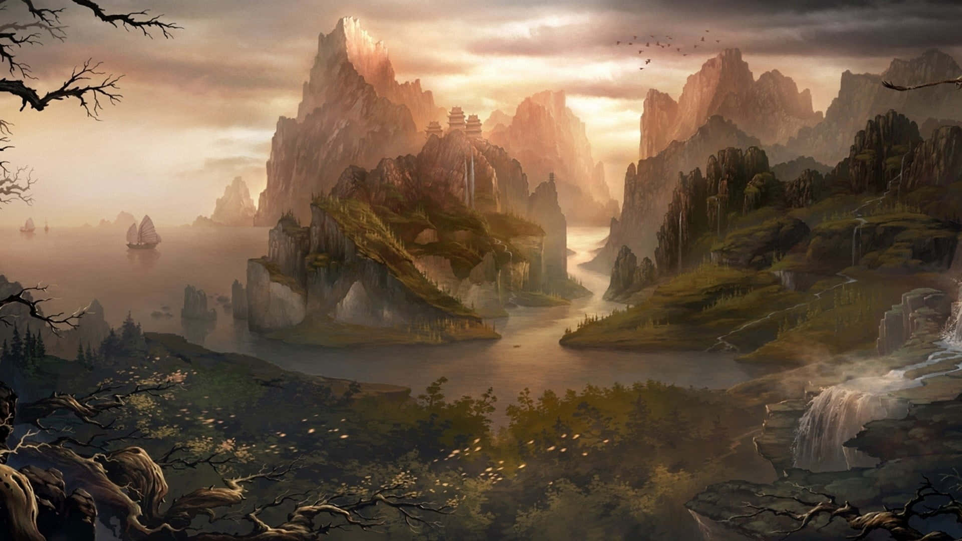 A Beautiful Mountain Sunset, Overlooking The Valley Background
