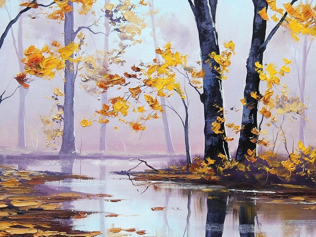 A Beautiful Oil Painting Of A Sunrise Over A Lake. Background