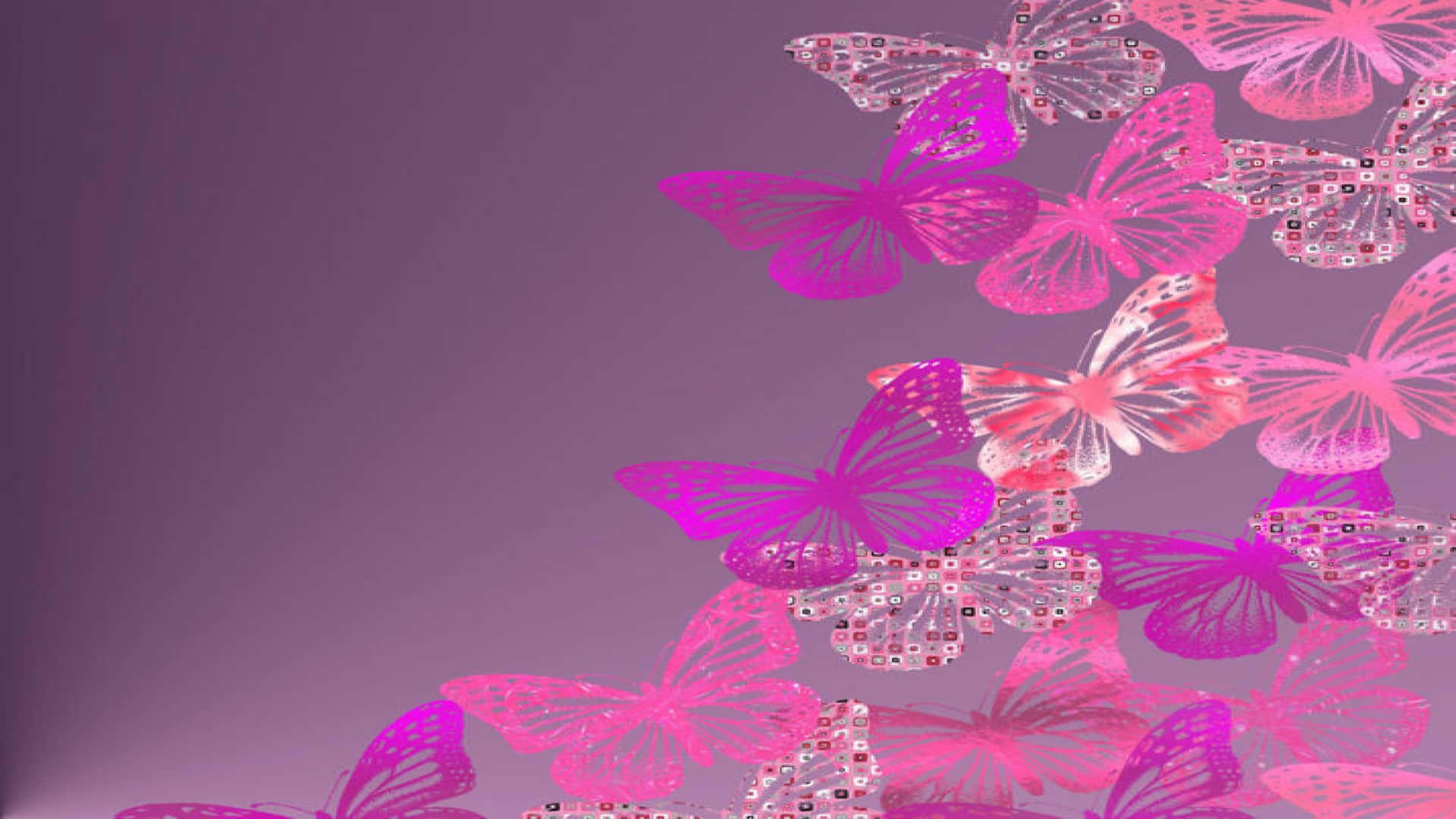 A Beautiful Pink Glitter Butterfly Against A Sunset Sky. Background