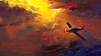 A Beautiful Pink Plane In Front Of A Cloud-filled Blue Sky Background