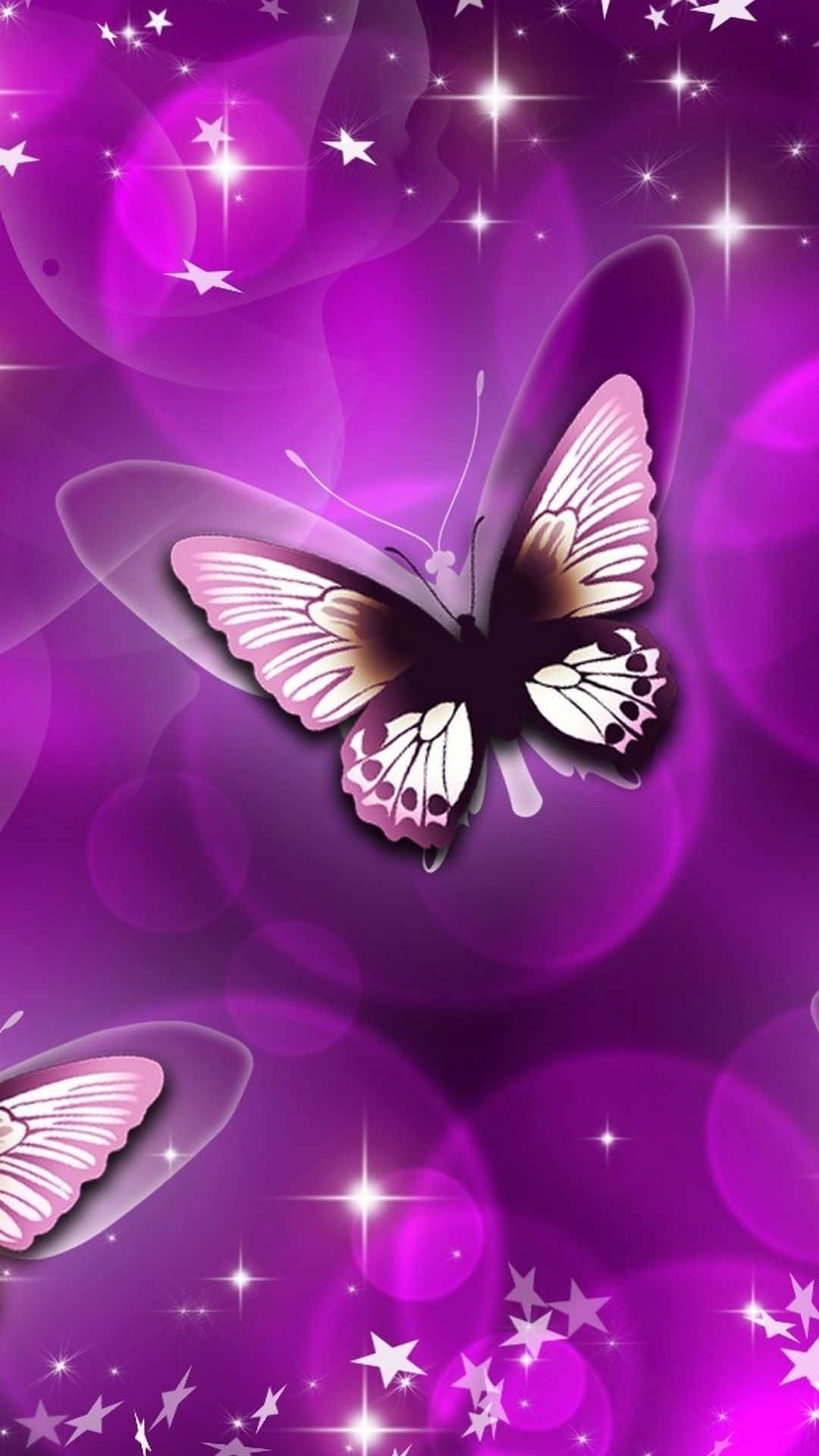 A Beautiful Purple Butterfly Flutters Among The Wildflowers. Background