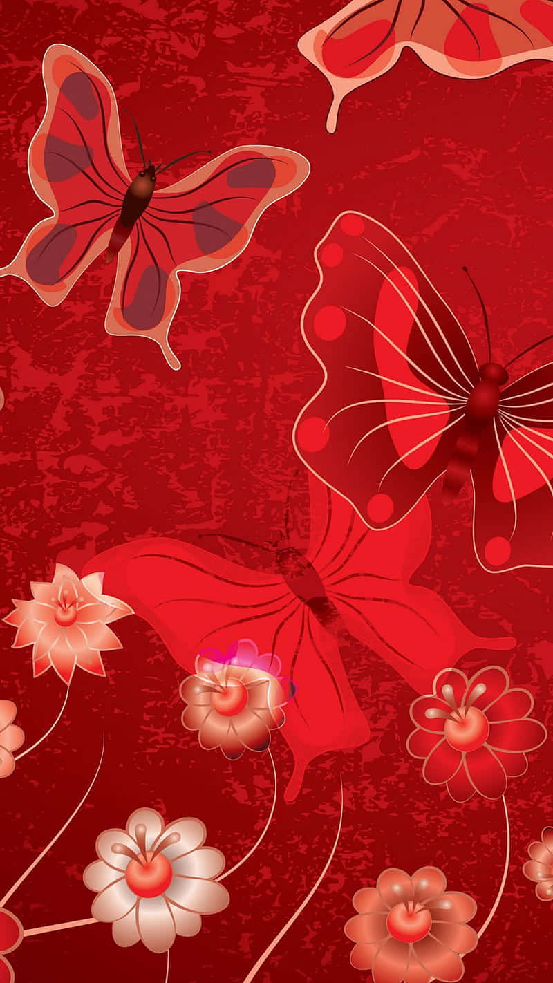 A Beautiful Red Butterfly Sitting On A Flower Background