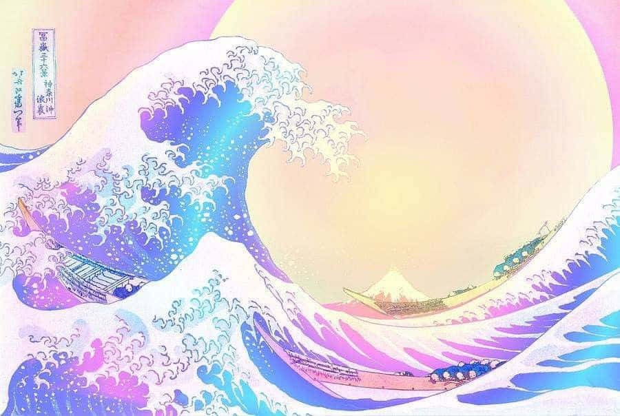 A Beautiful Rendition Of Katsushika Hokusai's Iconic The Great Wave Off Kanagawa Background