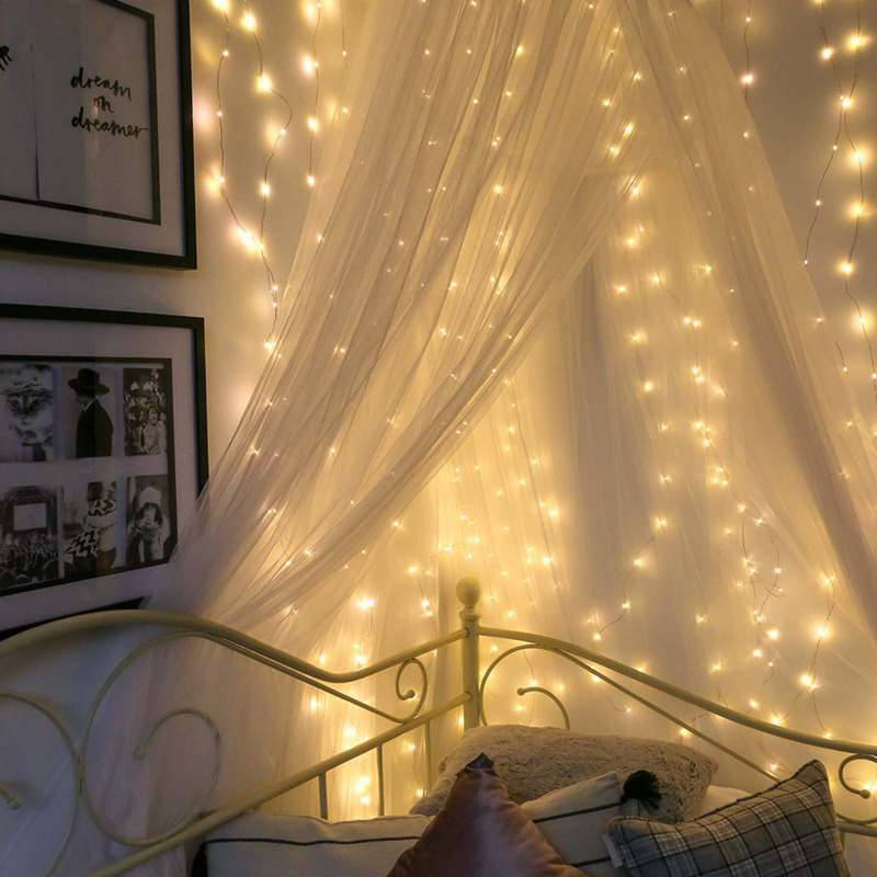 A Beautiful Room Lit Up In A Festive, Fairy Lights Aesthetic. Background