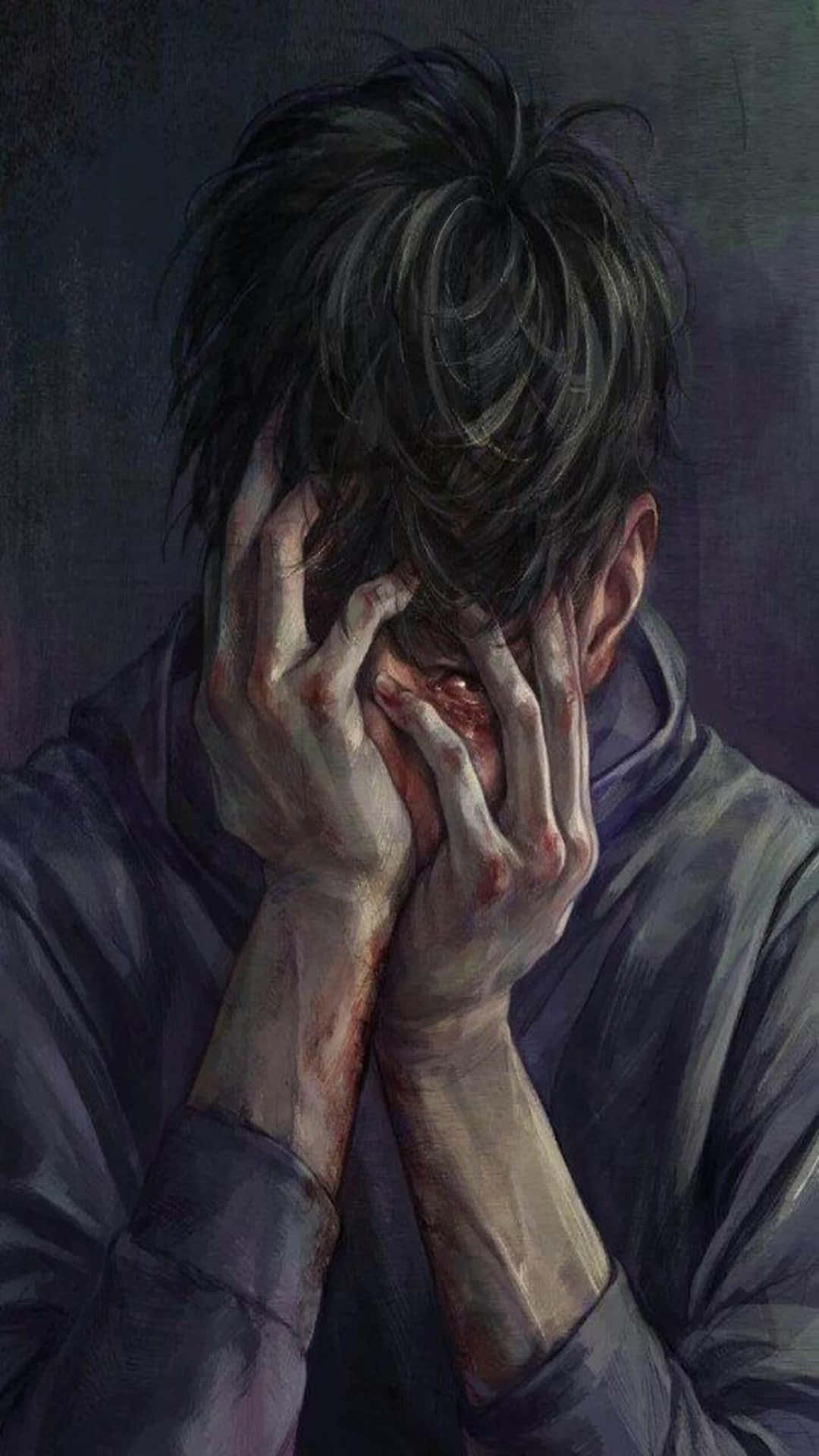 A Beautiful Scene Of A Cool, Sad Anime Character. Background