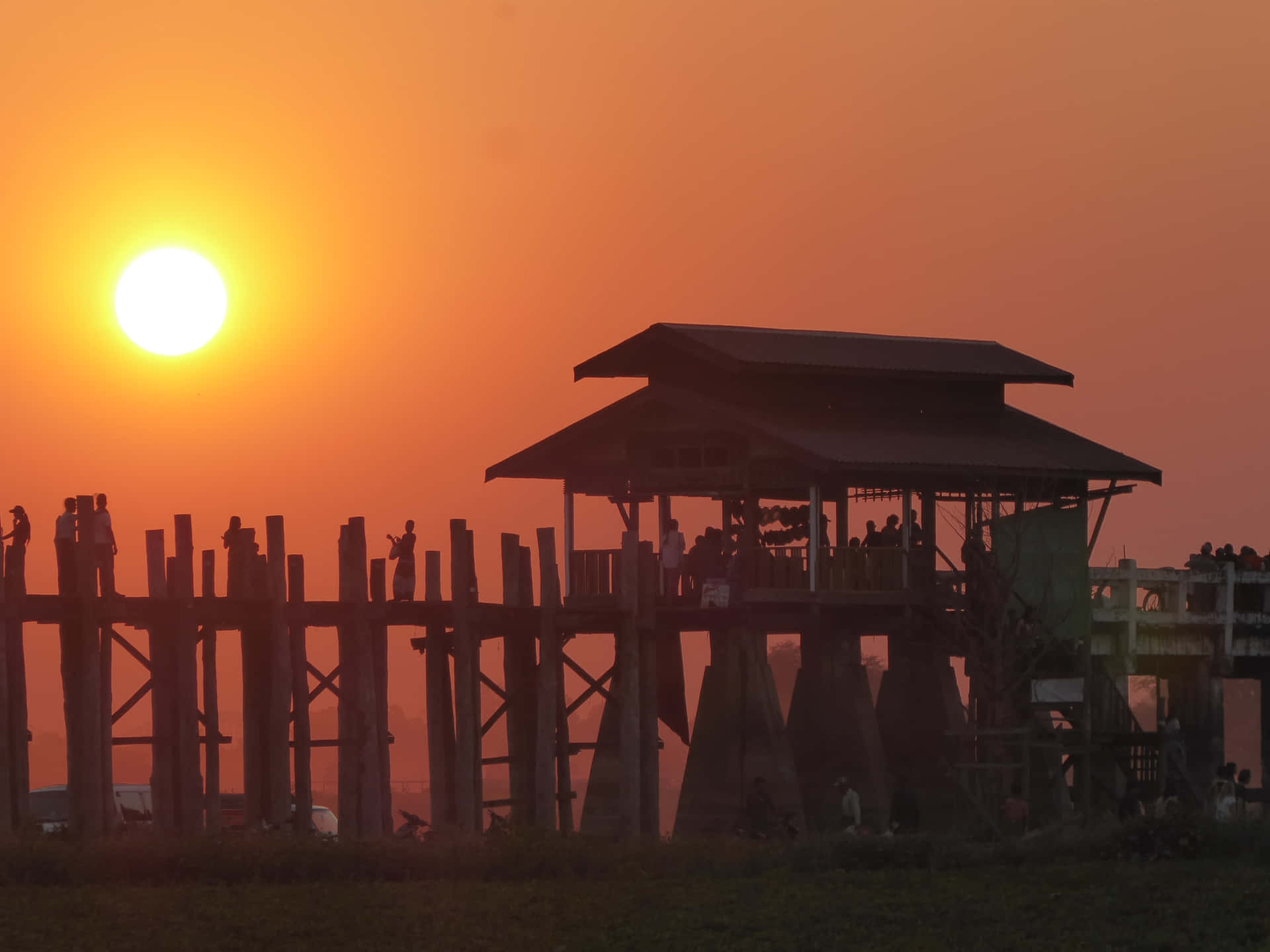 A Beautiful Sunset At The U Bein Bridge Near Mandalay. Background